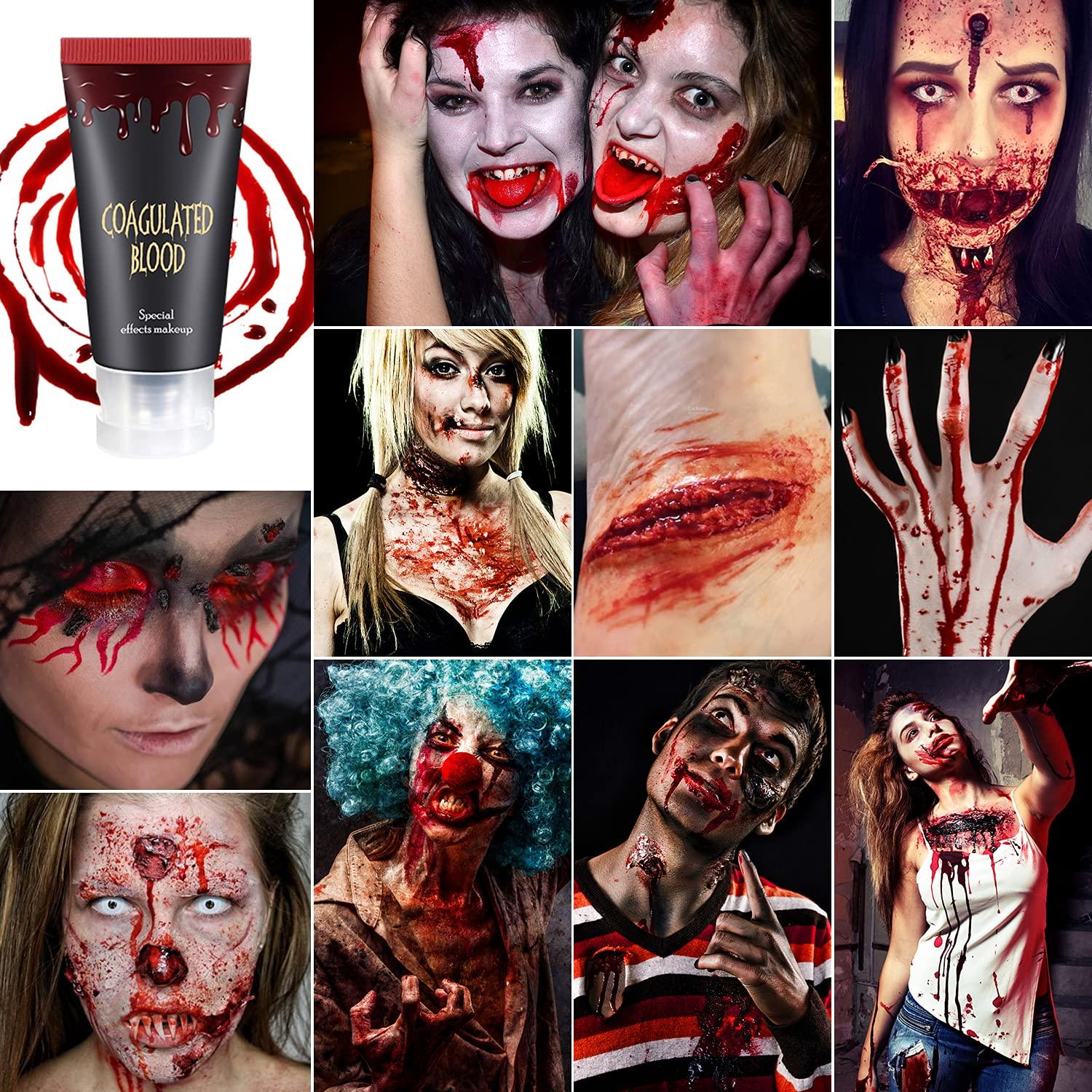 DE'LANCI Halloween Special Effects SFX Makeup Kit for Zombie Vampire 12  Color Makeup Paint Oil Based Scar Wax(2.12 oz) Fake Blood(1.06 oz) 10ml  Extension Oil 4 Paint Brushes Spatula 3 Stipple Sponge