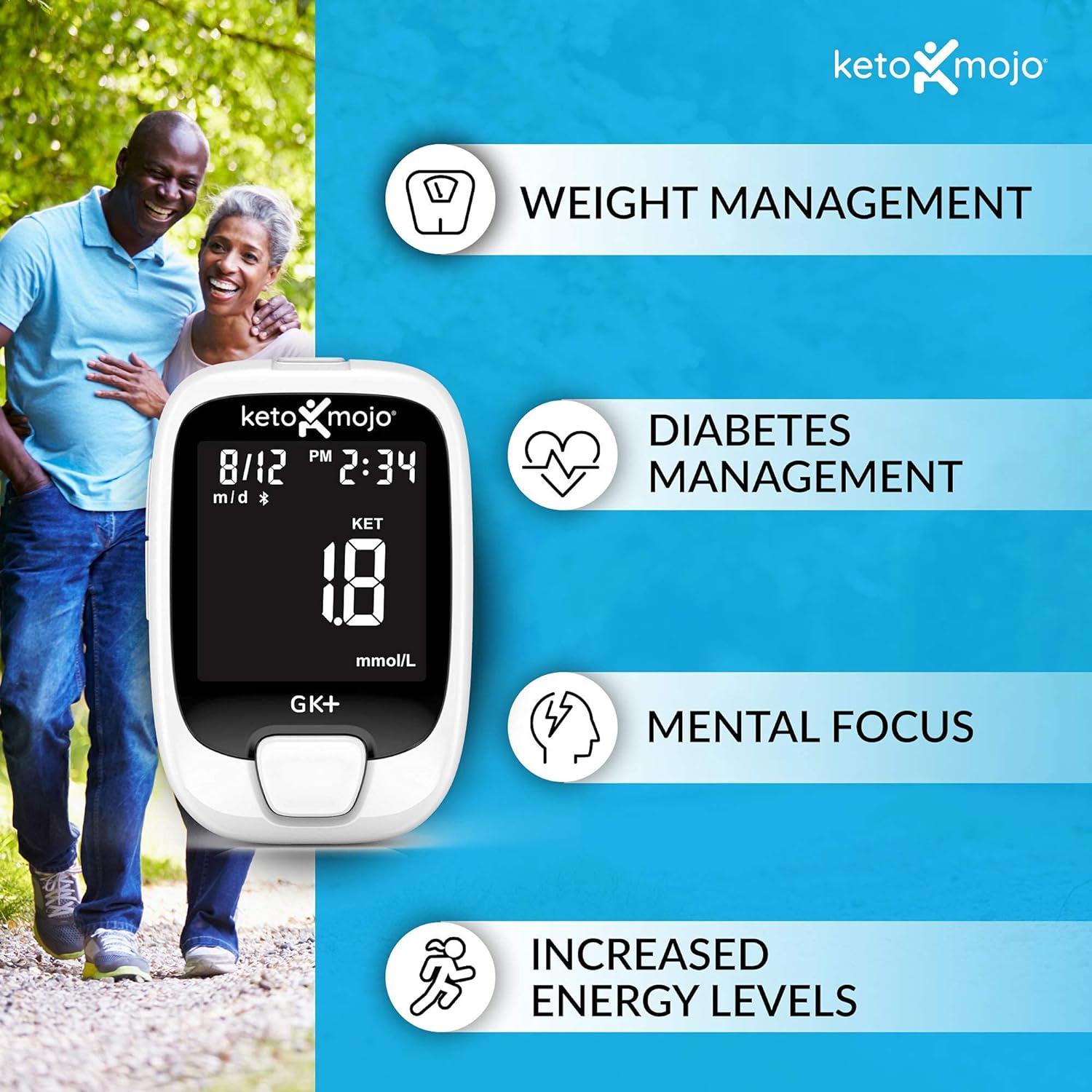 KETOMOJO GK+ Bluetooth Glucose & Ketone Testing Kit + Free APP for