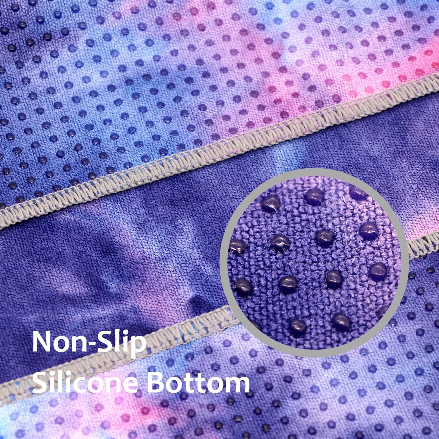 Yoga Towel,Hot Yoga Mat Towel with Grip Dots Sweat Absorbent Non-Slip for  Hot Yoga, Pilates and Workout 24 x72, Purple & Blue