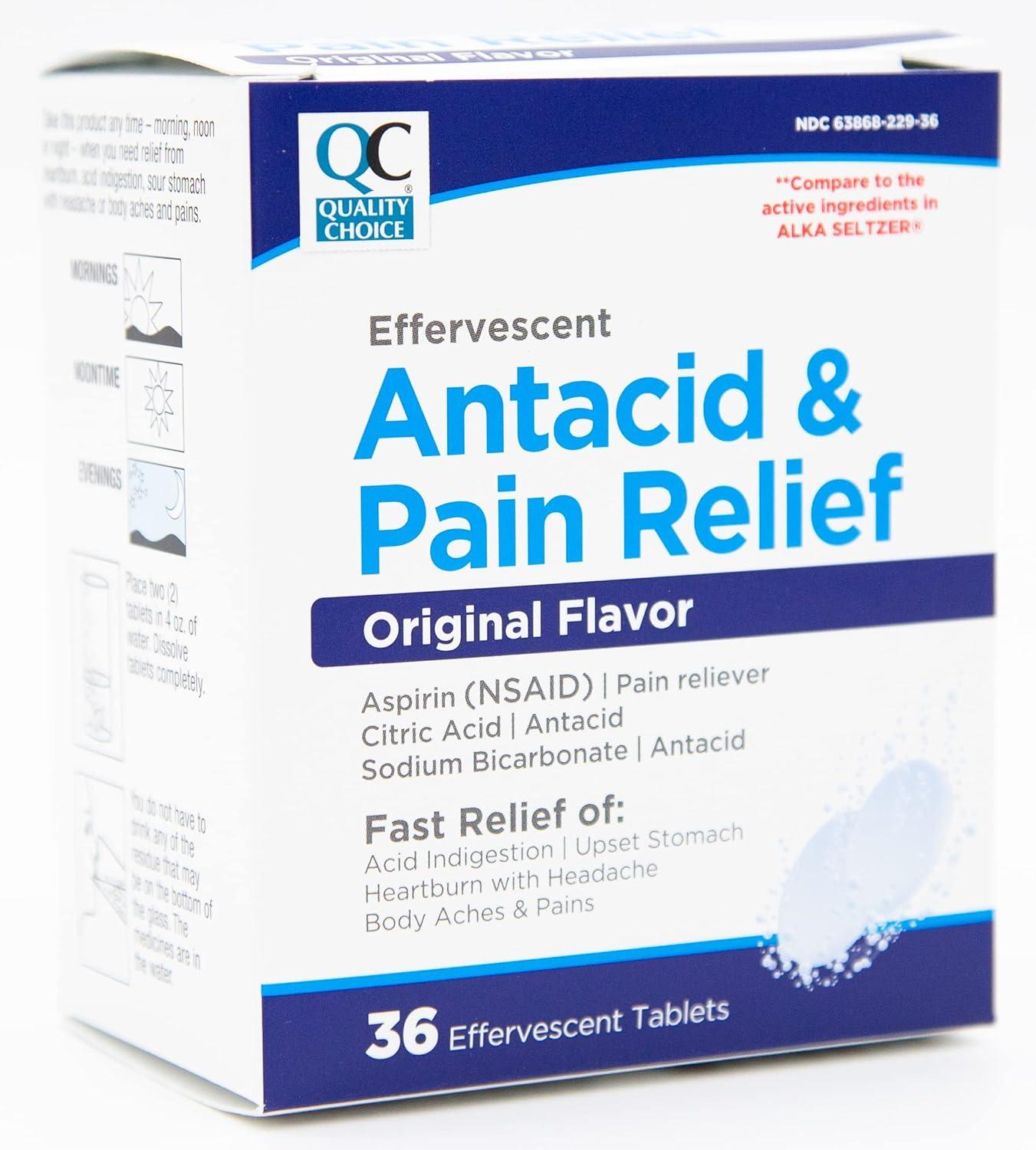 Quality Choice Effervescent Antacid & Pain Relief 36 Tablets Original