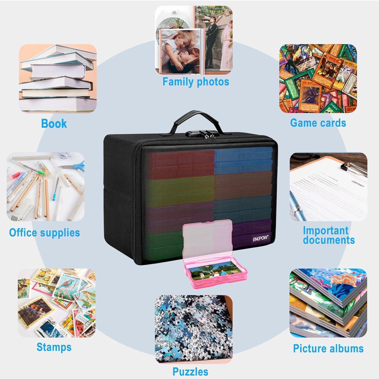 ENGPOW Fireproof Photo Storage Box with 16 Inner 4 x 6 Photo  Cases(Multi-Colored) Photo Organizer Box with Lock Collapsible Portable  Photo Storage Containers with Handle for Photos Picture Craft Box+16  Colored 4