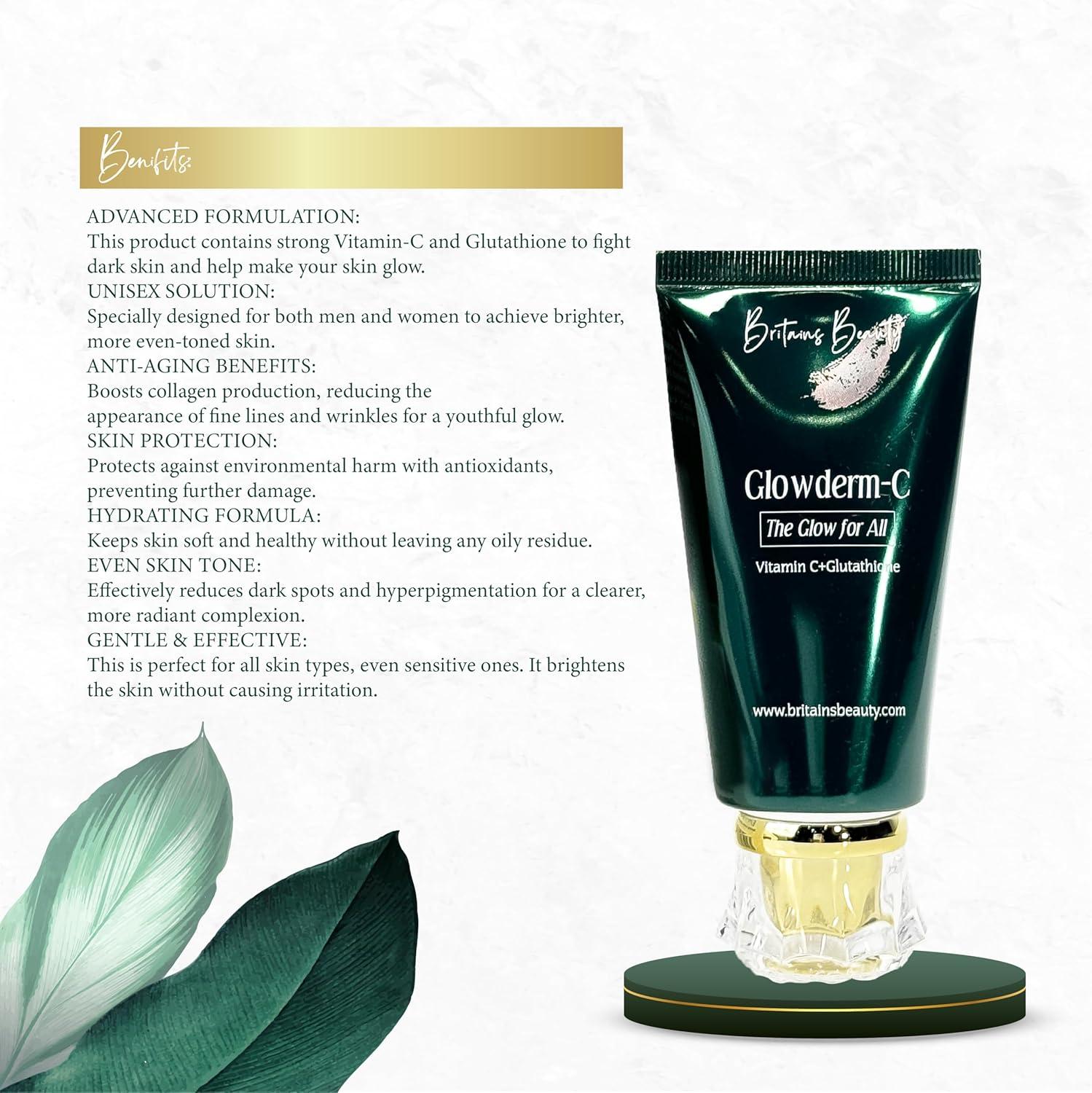 Britains Beauty Glowderm-C Advanced Vitamin-C Anti Aging & Glutathione Cream for Radiant Skin - Unisex Formula Reduces Dark Spots & Enhances Glow 50gm | Buy Now with Express International Delivery | GoSupps.com Britains Beauty Glowderm-C Advanced Vitamin-C Anti Aging & Glutathione Cream for Radiant Skin - Unisex Formula Reduces Dark Spots & Enhances Glow 50gm | Buy Now with Express International Delivery | GoSupps.com