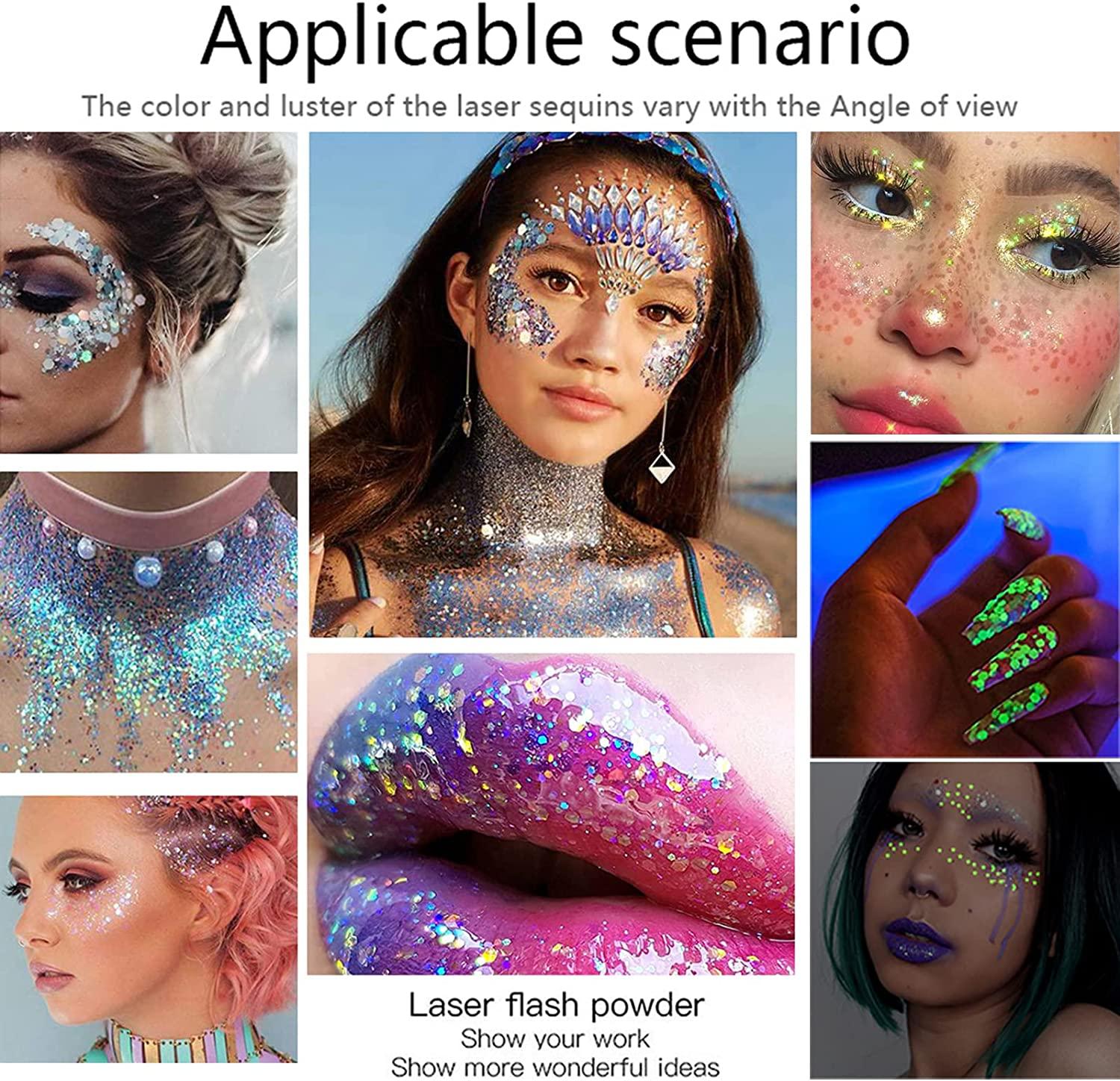 Face Glitter Gel, 2 Jars Holographic Chunky Glitter Makeup for Body