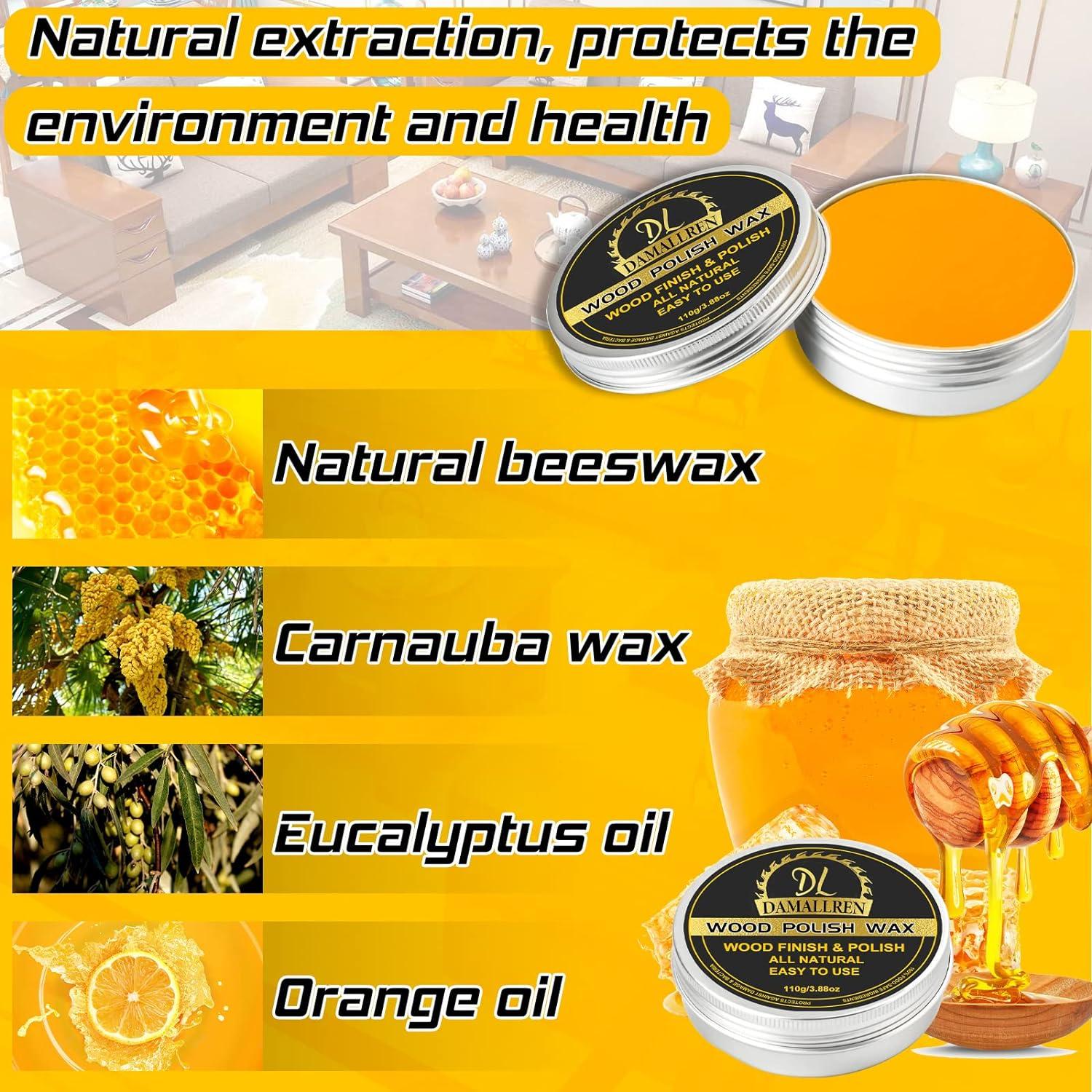 Wood Seasoning Beewax 2 Pack,Natural Traditional Beeswax Polish Wood Furniture Cleaner for Wood Doors, Tables, Chairs, Cabinets and Floors for