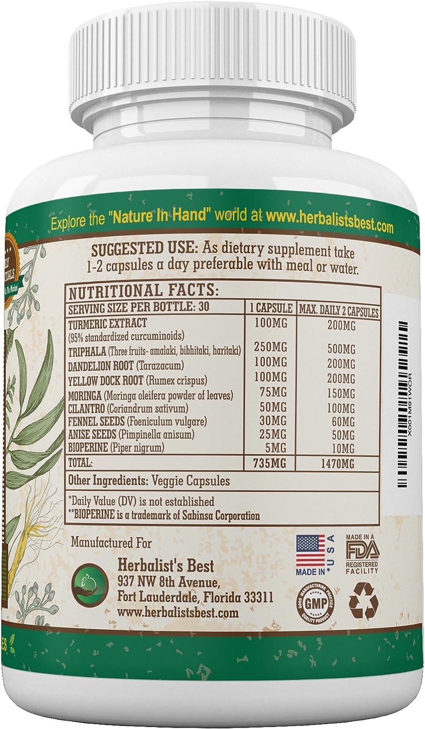 Herbalist's Best Gut Health Supplement with Turmeric, Triphala, Yellow