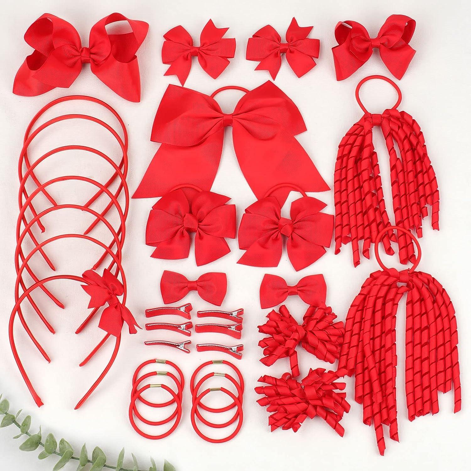 32PCS Red Bows for Girls Oaoleer Grosgrain Ribbon Red Hair Accessories Set  Include Hair Bows Cheer Bows Alligator Hair Clips Curly Koker Bows Bows Hair  Tie Hair Barrettes Headbands for Little Girls