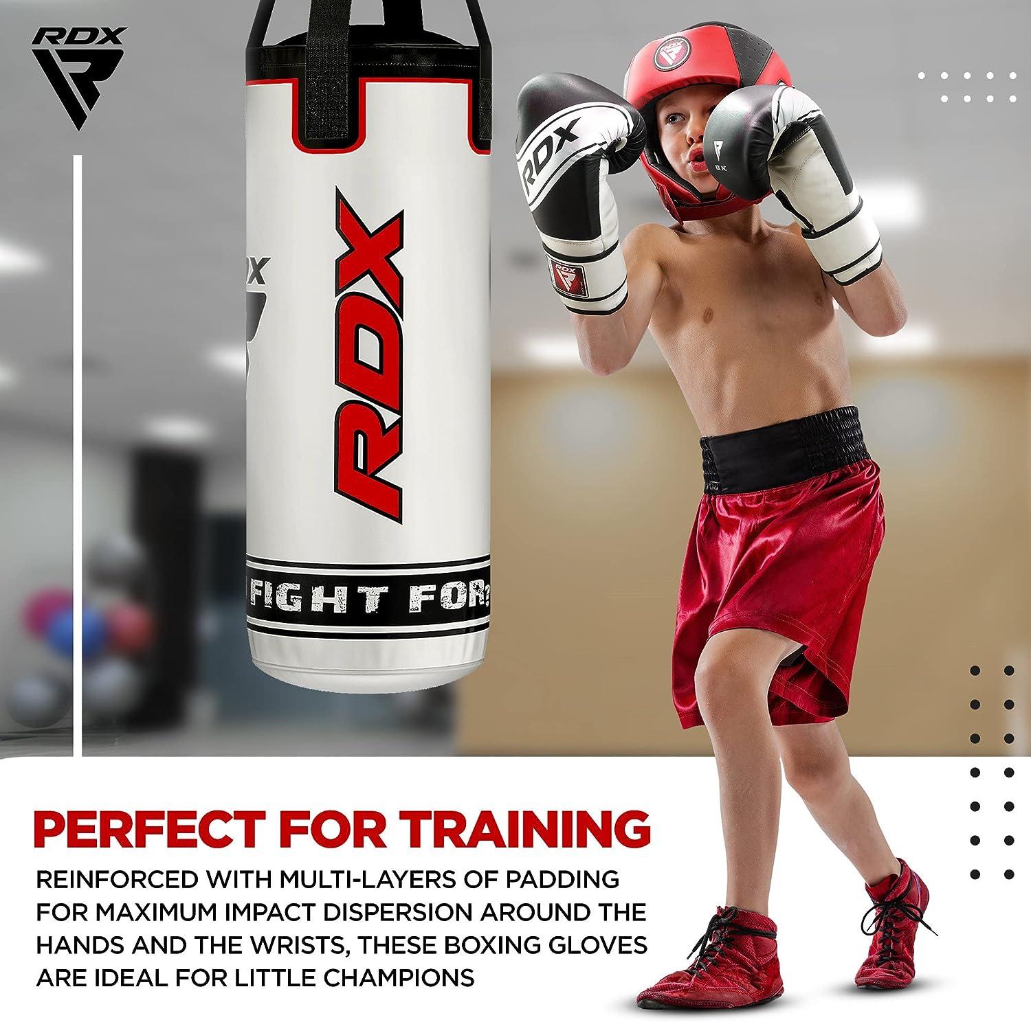 RDX Kids Boxing Gloves, 6oz 4oz Junior Training Mitts, Maya Hide Leather  Ventilated Palm, Muay Thai Sparring MMA Kickboxing Fighting, Punch Bag  Speed Ball Focus Pads Punching Workout Black 6oz