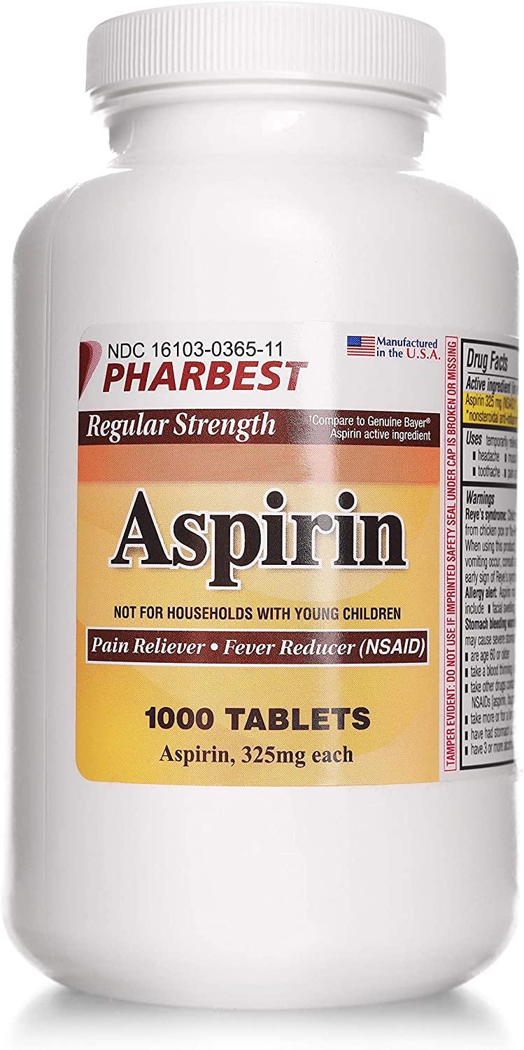 Aspirin 325 mg Regular Strength 1000 Count Uncoated Tablets
