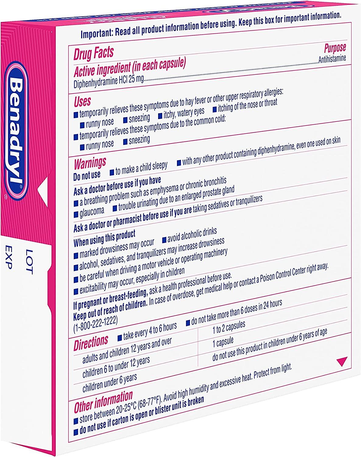 Benadryl LiquiGels Antihistamine Allergy Medicine & Cold Relief, Dye