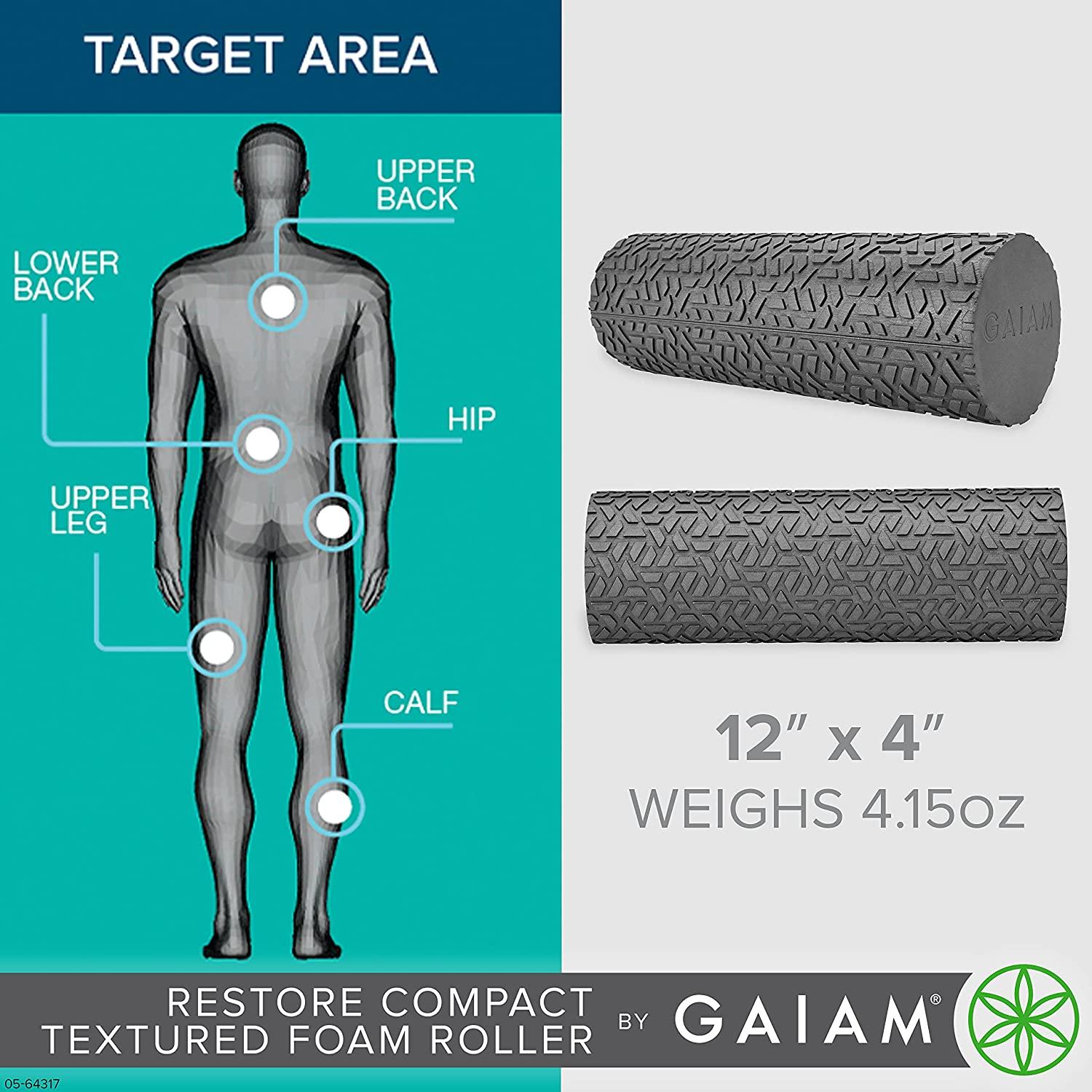 Gaiam Restore Compact Textured Foam Roller 12L X 4 Diameter Massager
