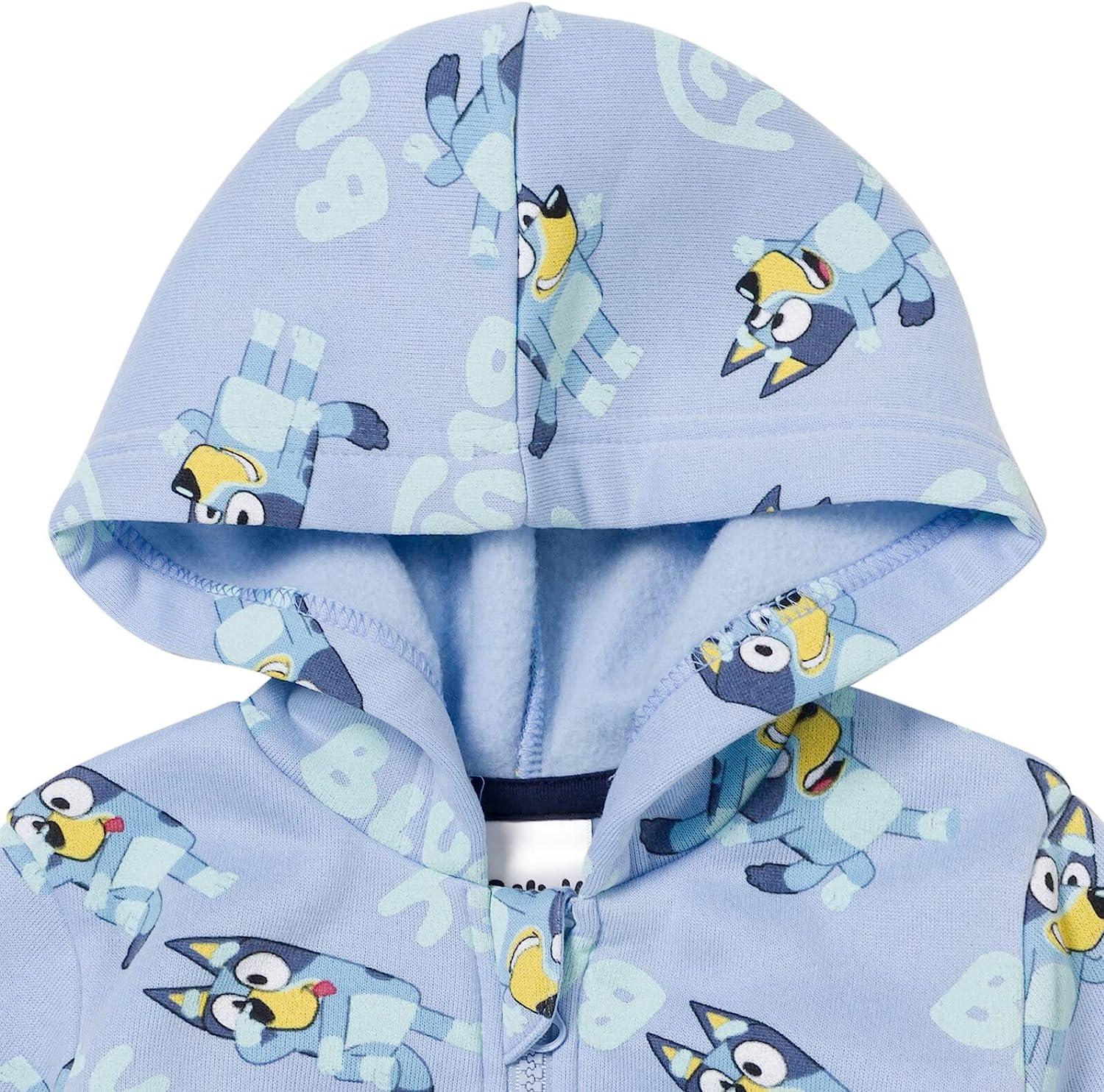 Bluey Fleece Zip Up Hoodie Set for Toddlers to Big Kids Size 4 in Blue