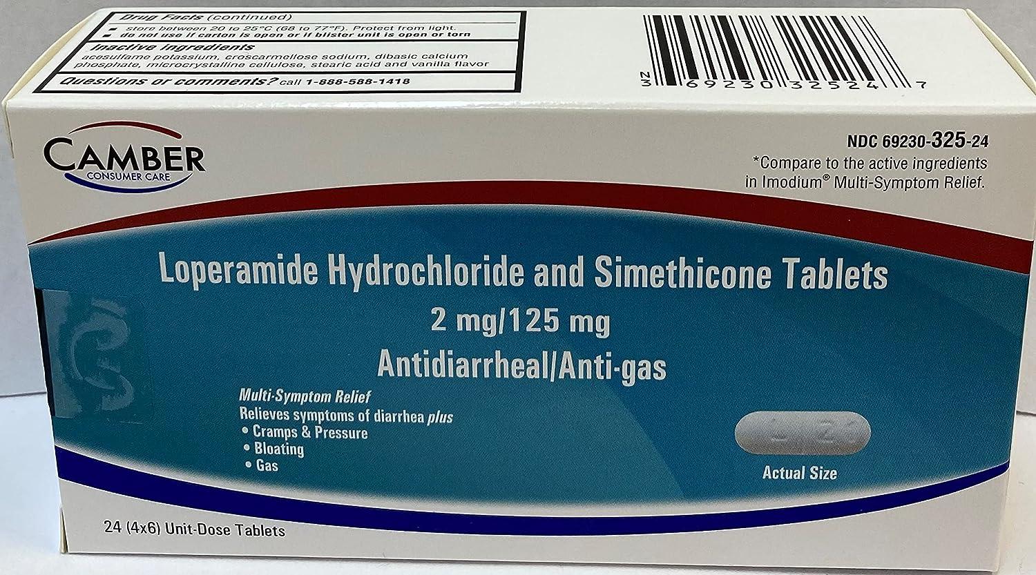 Camber Loperamide Hydrochloride & Simethicone Tablets 24ct Anti