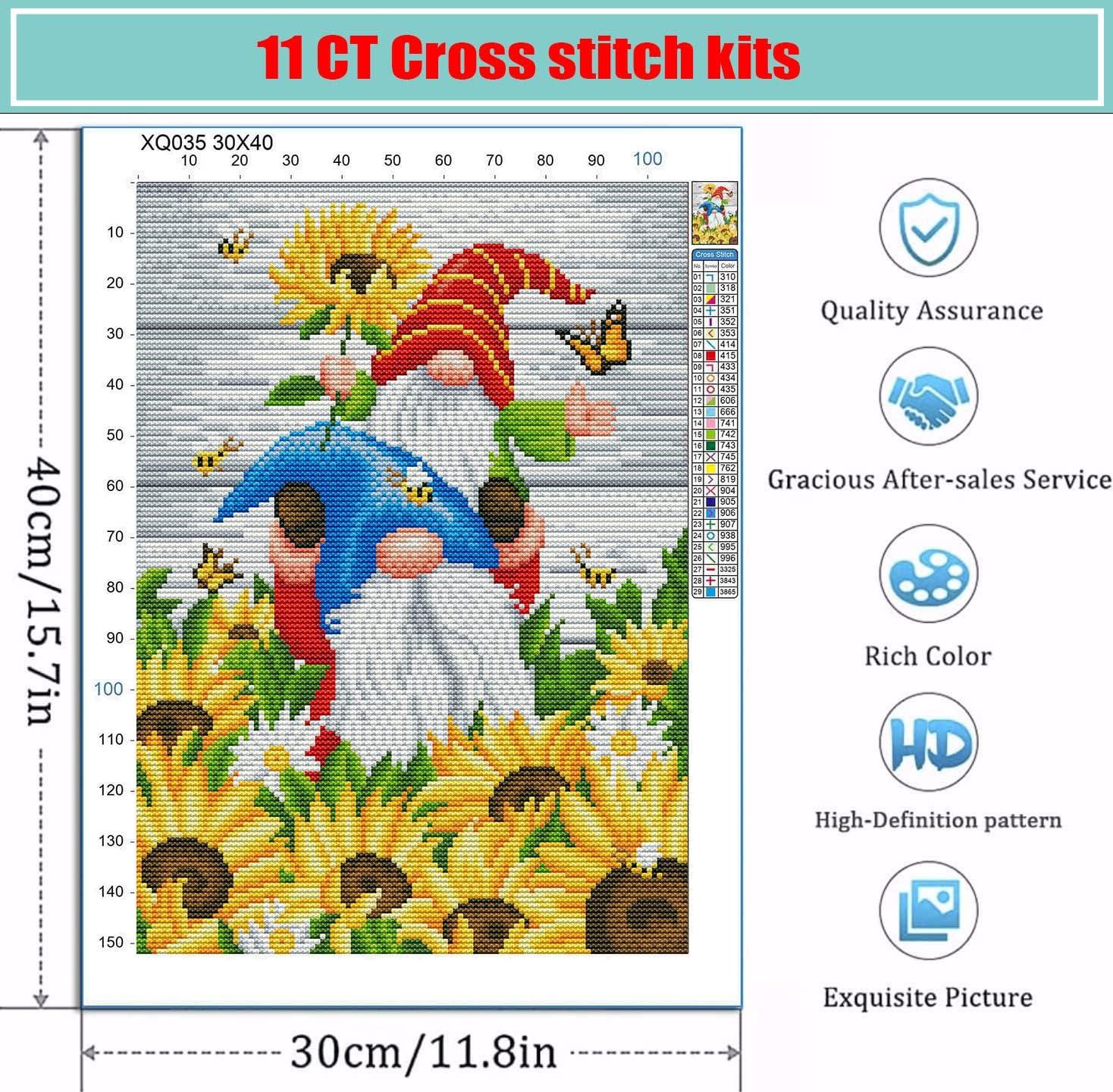 Stamped Cross Stitch Kits-Gnomes Counted Cross Stitch Kits for