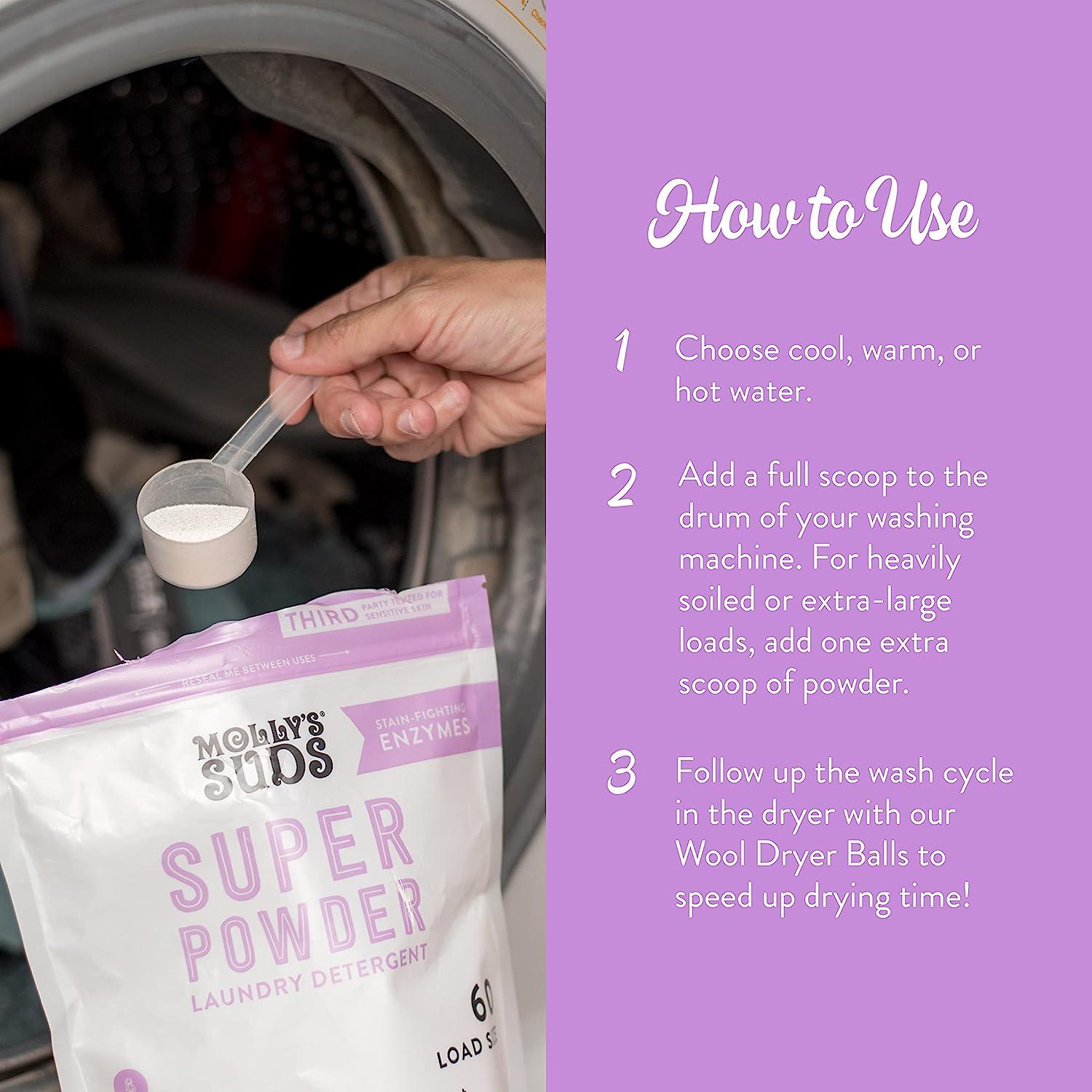 Molly's Suds Super Powder Detergent, Natural Extra Strength Laundry Soap,  Stain Fighting & Safe for Sensitive Skin, Earth Derived Ingredients