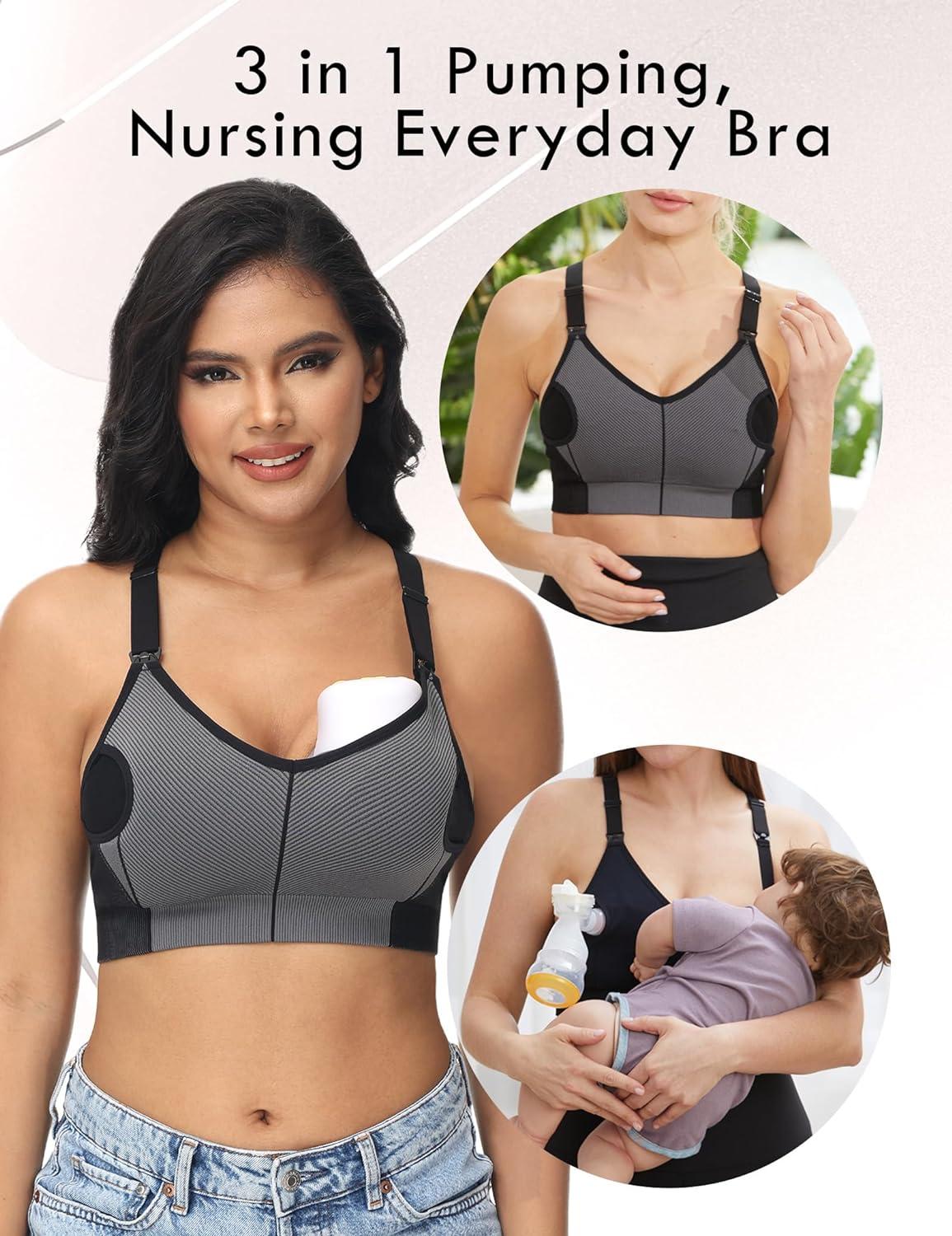 Support Nursing Sports Bra Seamless Medium Impact Racerback Nursing Bras  Pregnancy Padded Breastfeeding Bra Black/Grey XL