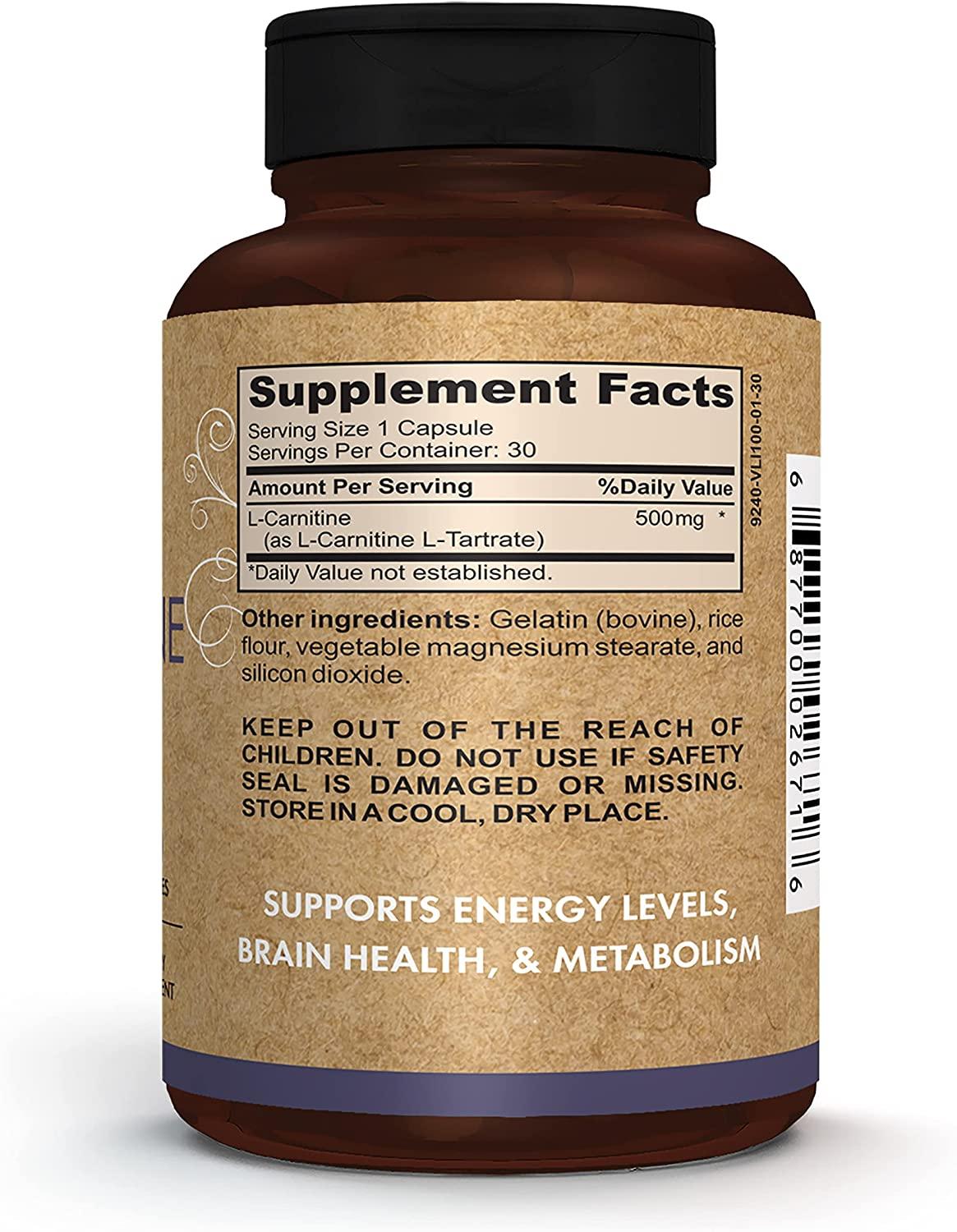 Pomona Wellness L-Carnitine 500mg - Metabolism Boost & Cognitive Health  Support - 30 Capsules | Buy Now with Express International Delivery
