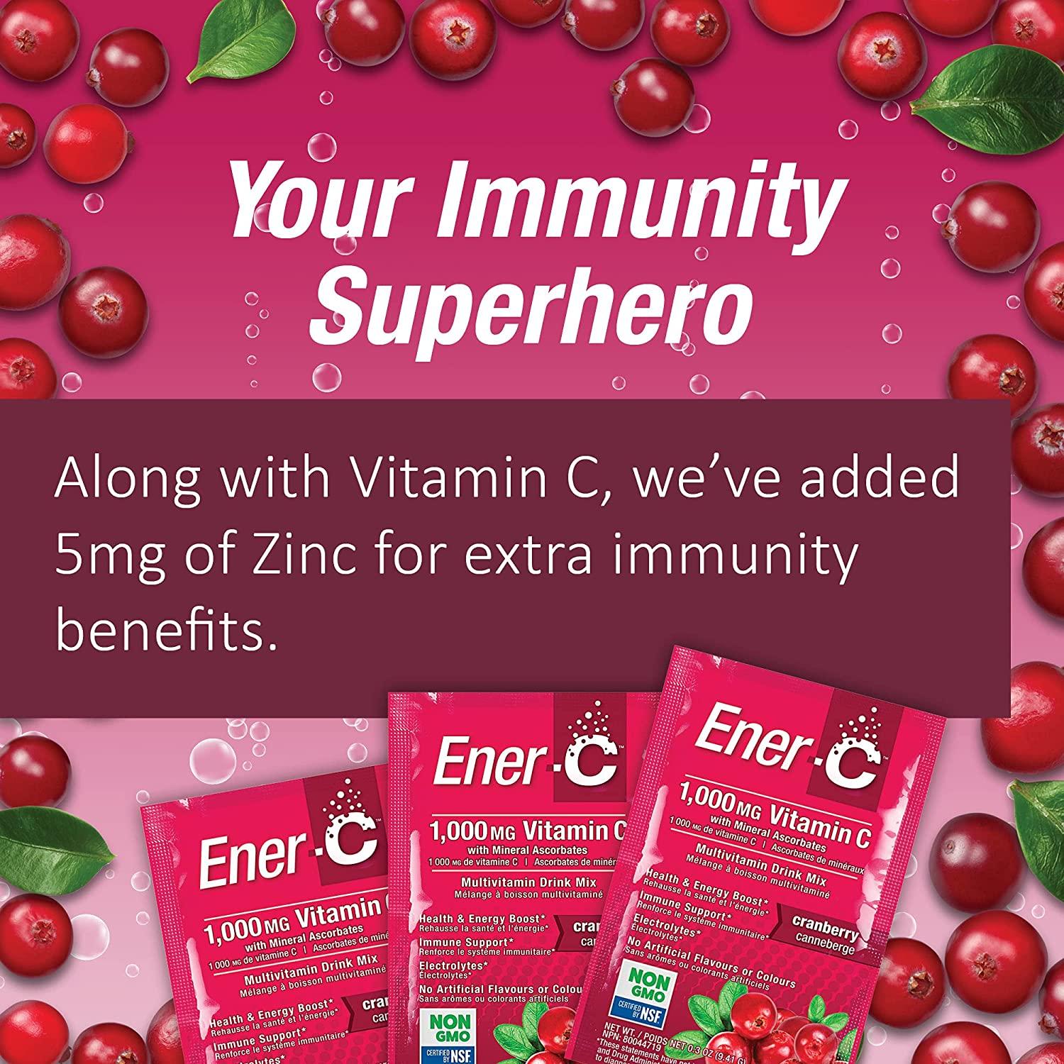 EnerC Vitamin C Effervescent Drink Mix Cranberry Flavor, 30 Packets