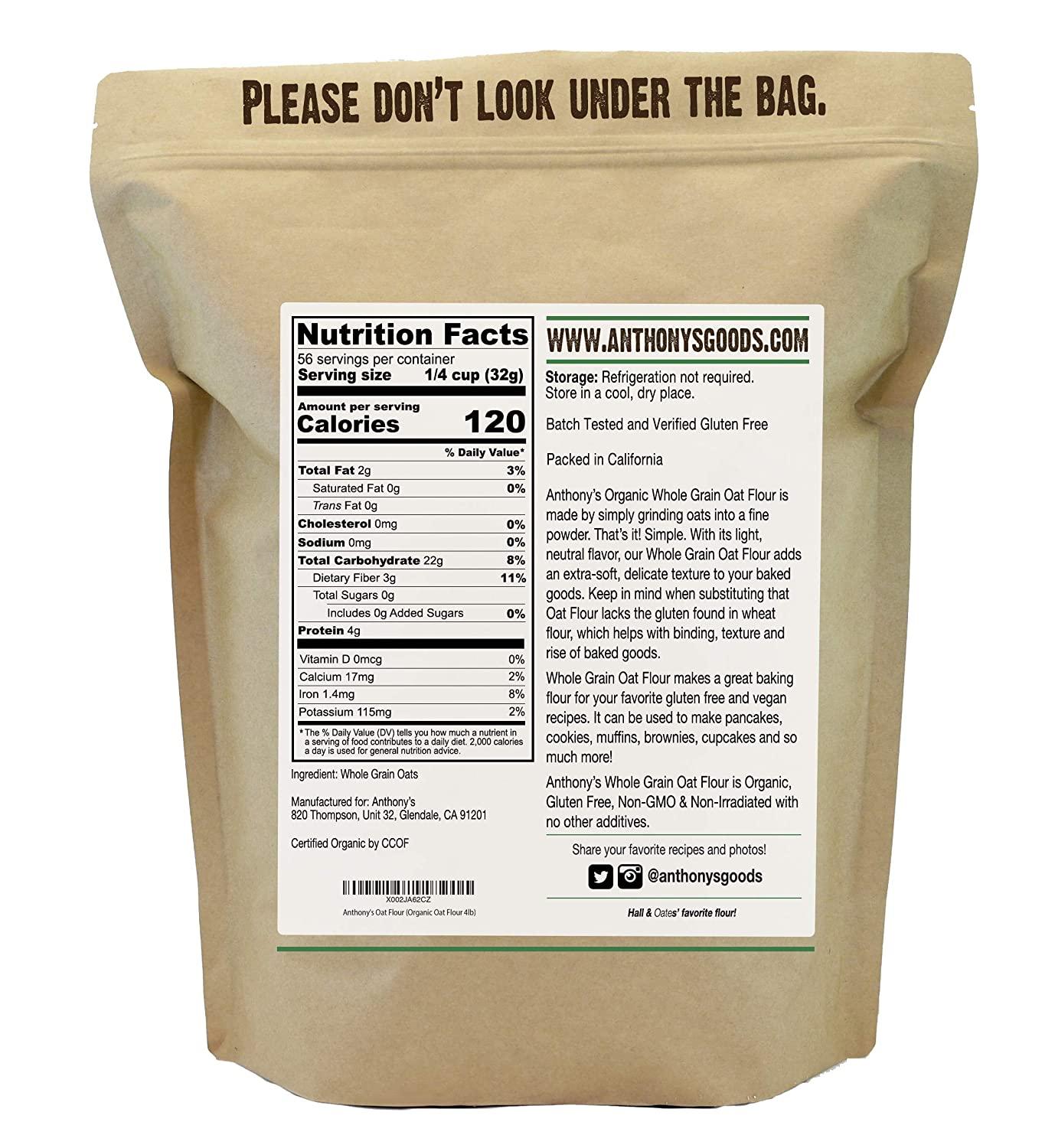 Anthony's Organic Whole Grain Oat Flour 4 lb Gluten Free, Non GMO