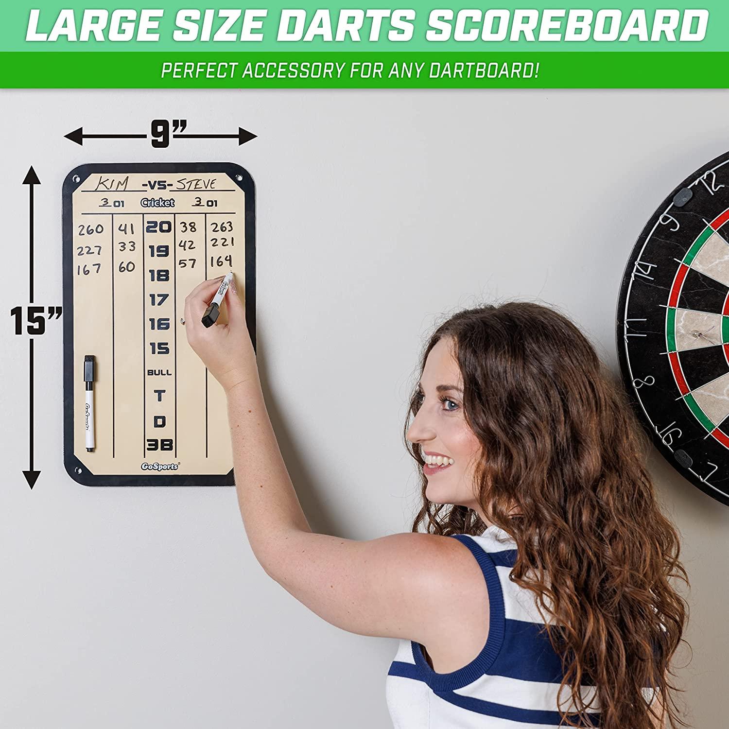 GoSports Dry Erase Steel Darts Scoreboard for Cricket and 01 Dart Games