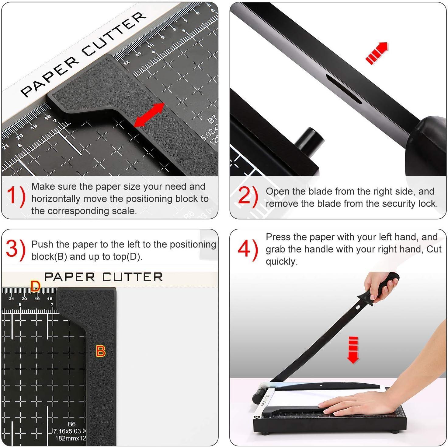  Paper Cutter Heavy Duty A4-B7, 12 Cut Length Guillotine Paper  Trimmer for Cardstock Metal Base, with Safety Blade Lock&Dual Guides, 12  Sheets Capacity, for Home Office Classroom School : Office