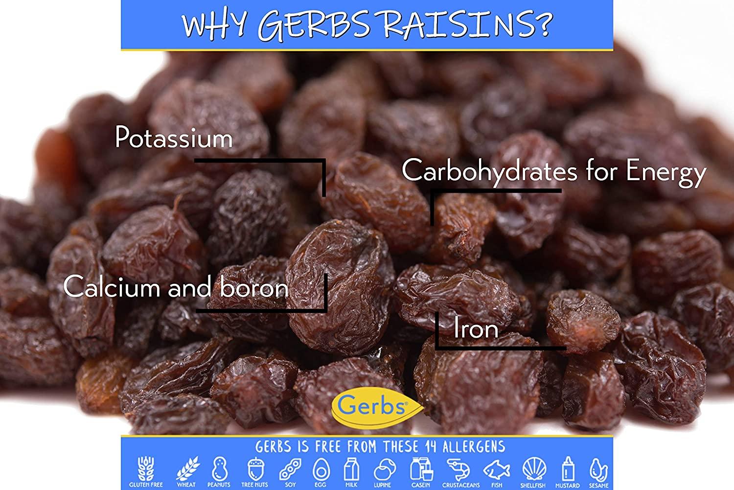 GERBS California Raisins 2 LBS. Freshly Dehydrated Resealable Bulk Bag Top Food Allergy Free