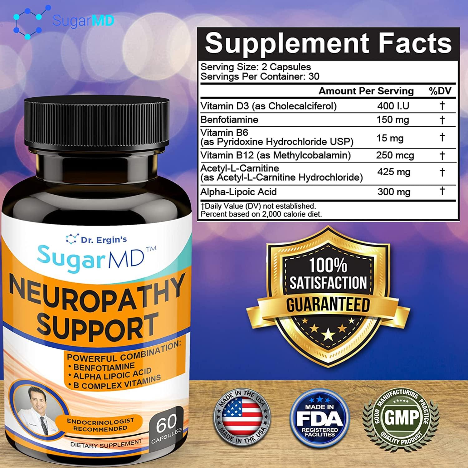 SugarMD Neuropathy Support Alpha Lipoic Acid, Benfotiamine, L