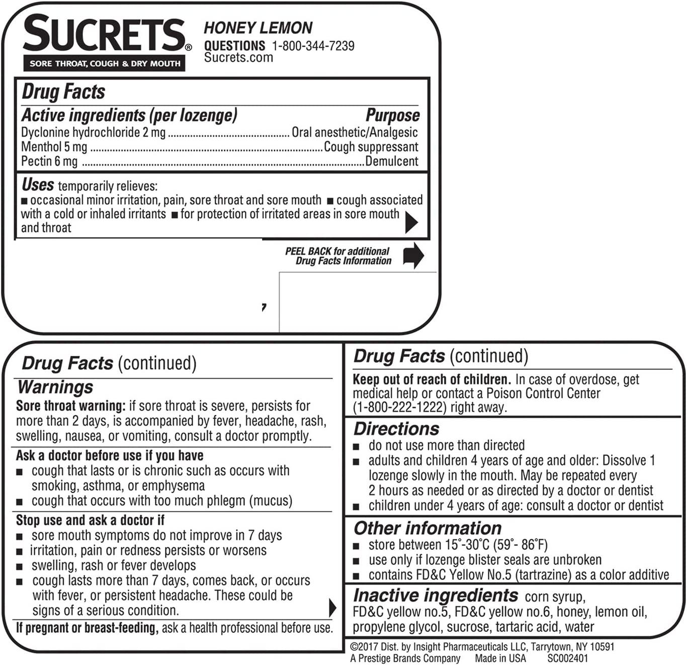 Sucrets Sore Throat, Cough & Dry Mouth Lozenges, Honey Lemon, 18 Count