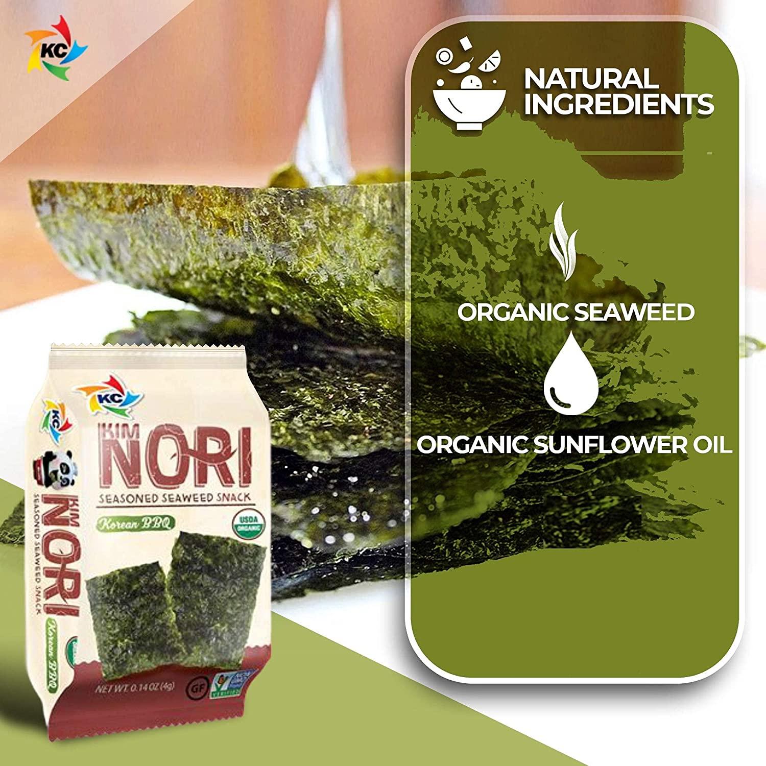 KIMNORI Seasoned Seaweed Snacks Sheets Organic Korean BBQ Flavor 12 Individual Packs Roasted