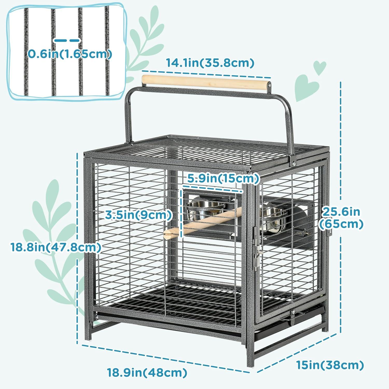 PawHut Bird Travel Carrier Cage for Parrots Conures African Grey