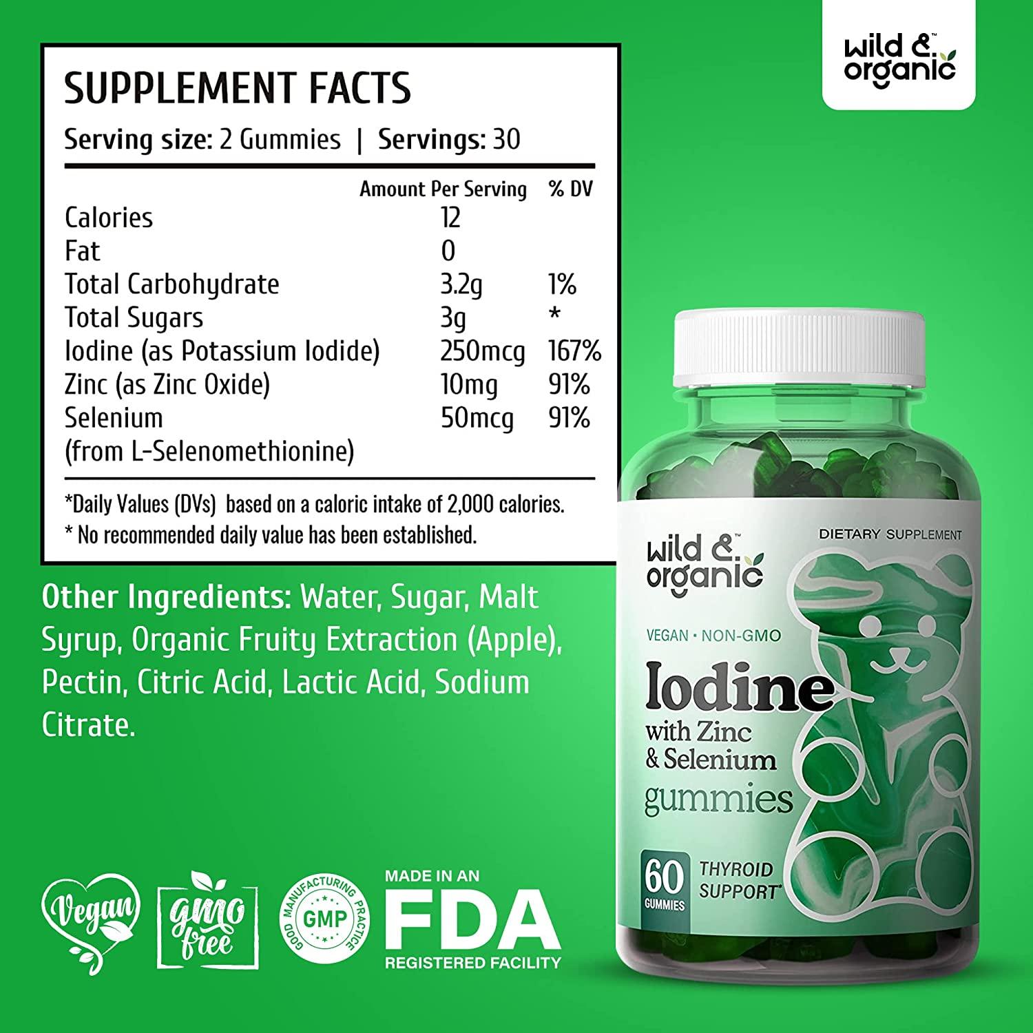 Wild Organic Iodine Gummies Iodine Supplements for Thyroid with Zinc