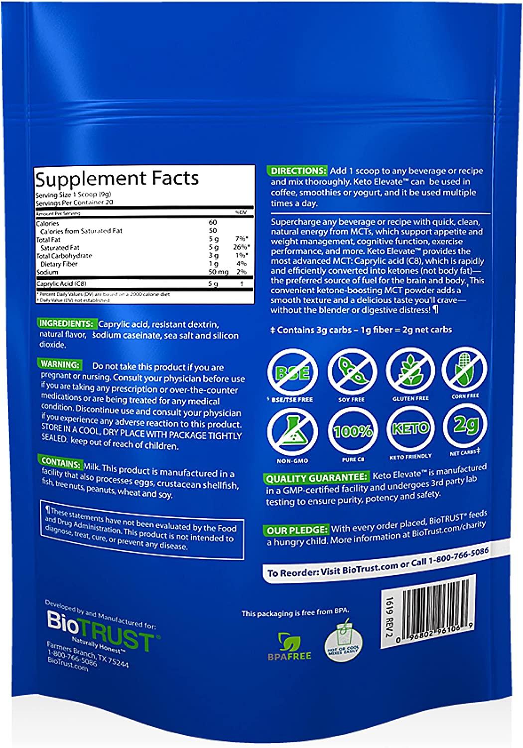 BioTrust Keto Elevate, Pure C8 MCT Oil Powder, Ketogenic Diet