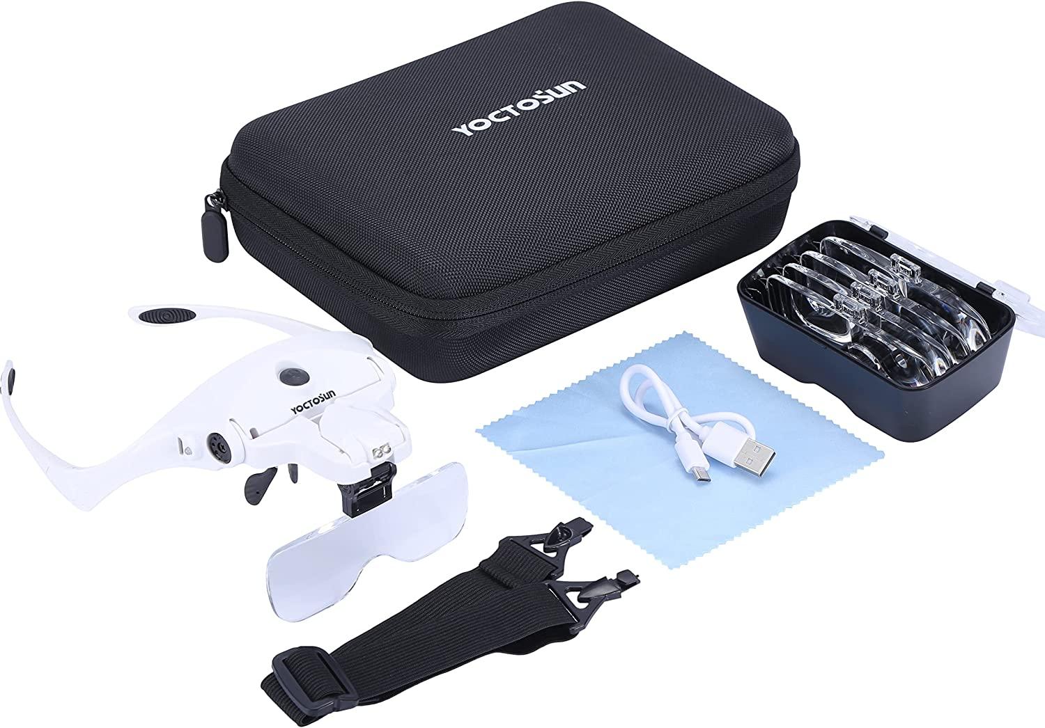 YOCTOSUN Magnifying Glasses with Light, Head Mount Magnifier with 5