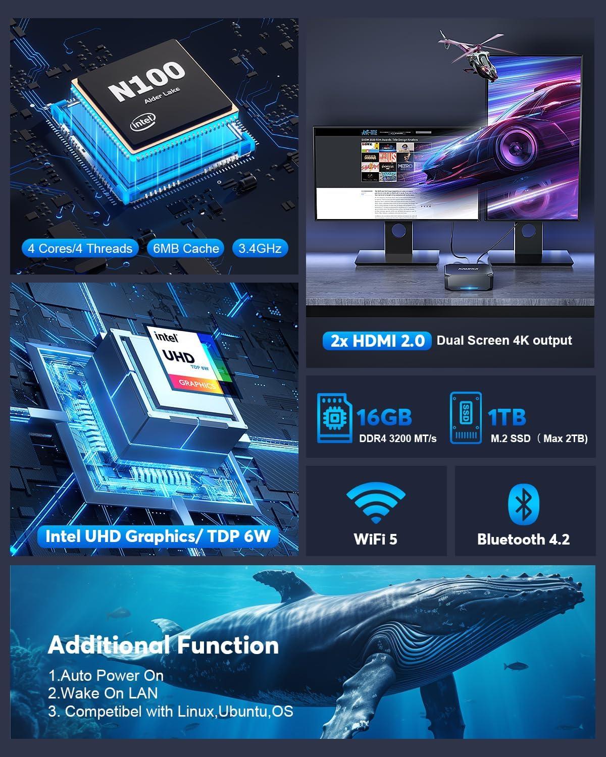 KAMRUI Mini PC Desktop Intel 12th Gen Alder Lake-N100(Up to 3.4GHz