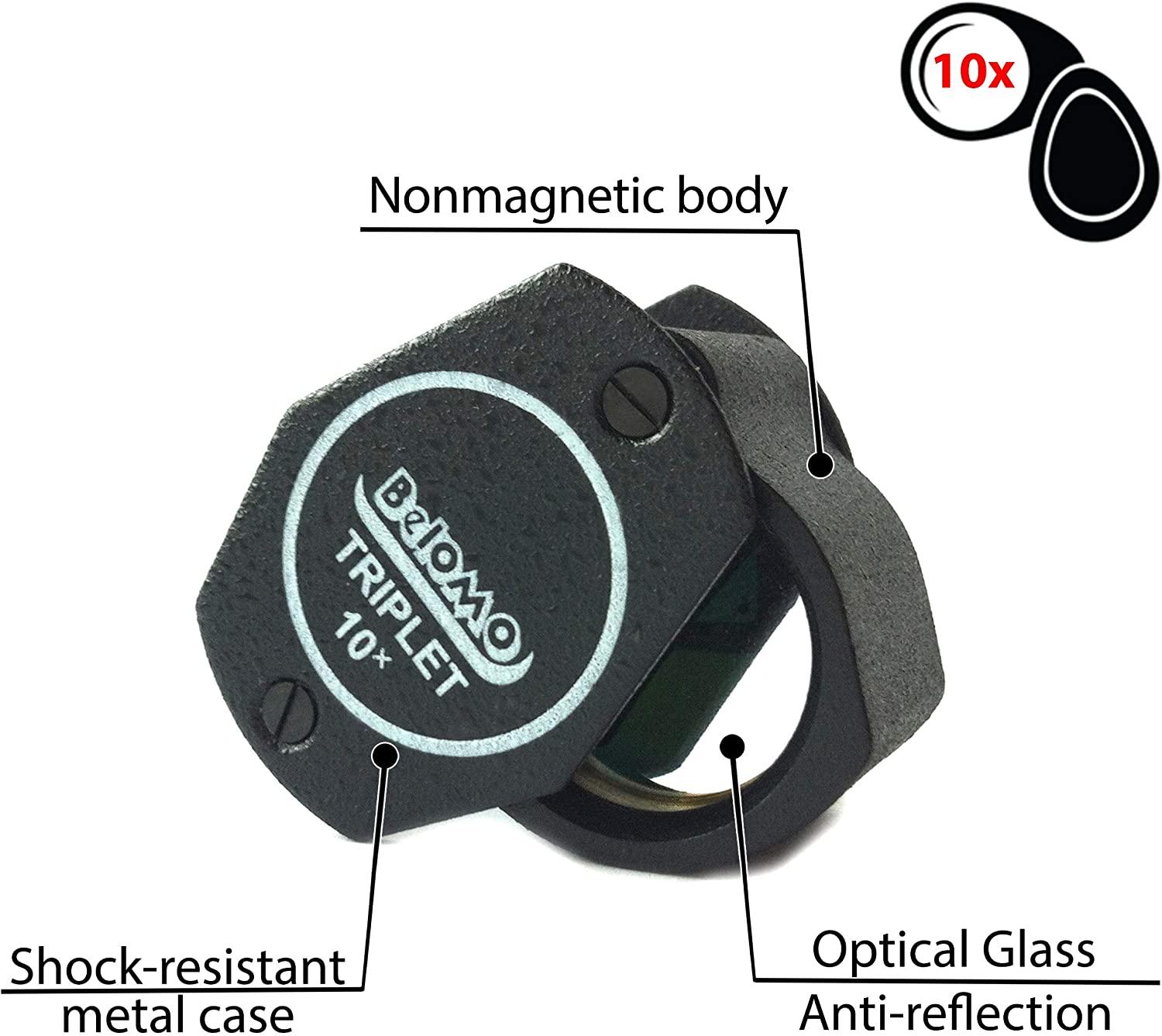 BelOMO Jewelers Loupe 10x Triplet Magnifier 21mm (.85"). Optical Glass