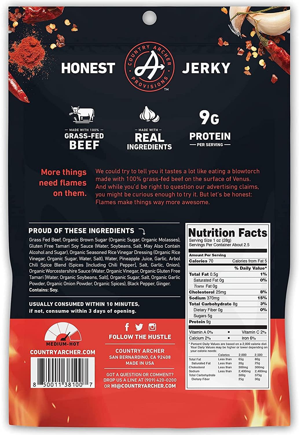 Country Archer Jerky Grass Fed Beef Jerky Fuego 2.5 oz (71 g)