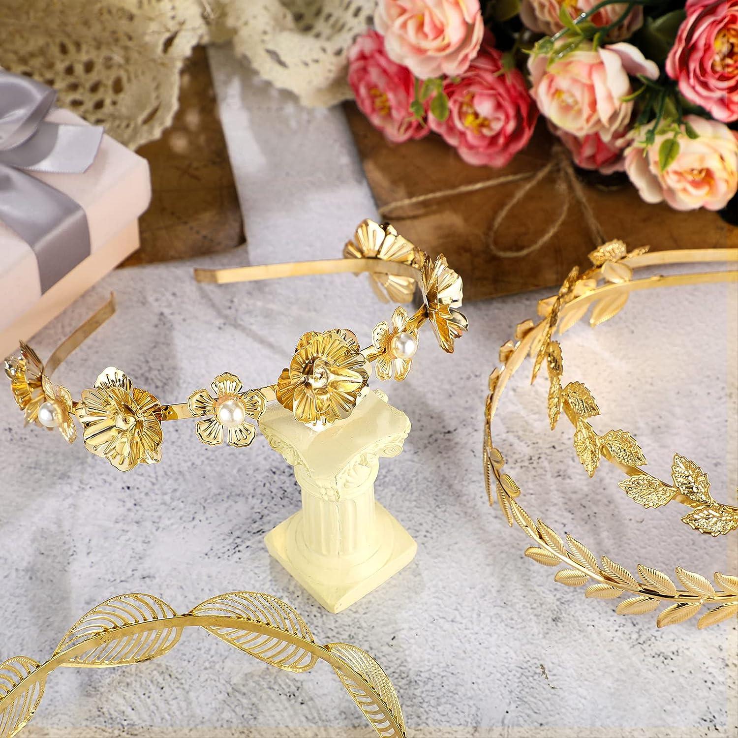 6 Pcs Gold Leaf Headbands Set Pearl Headbands for Women Roman Greek Goddess  Accessories Flower Faux Pearls Headband Gold Metal Prom Headpiece Crown  Bridal Hairband for Women Girl(Graceful Style)