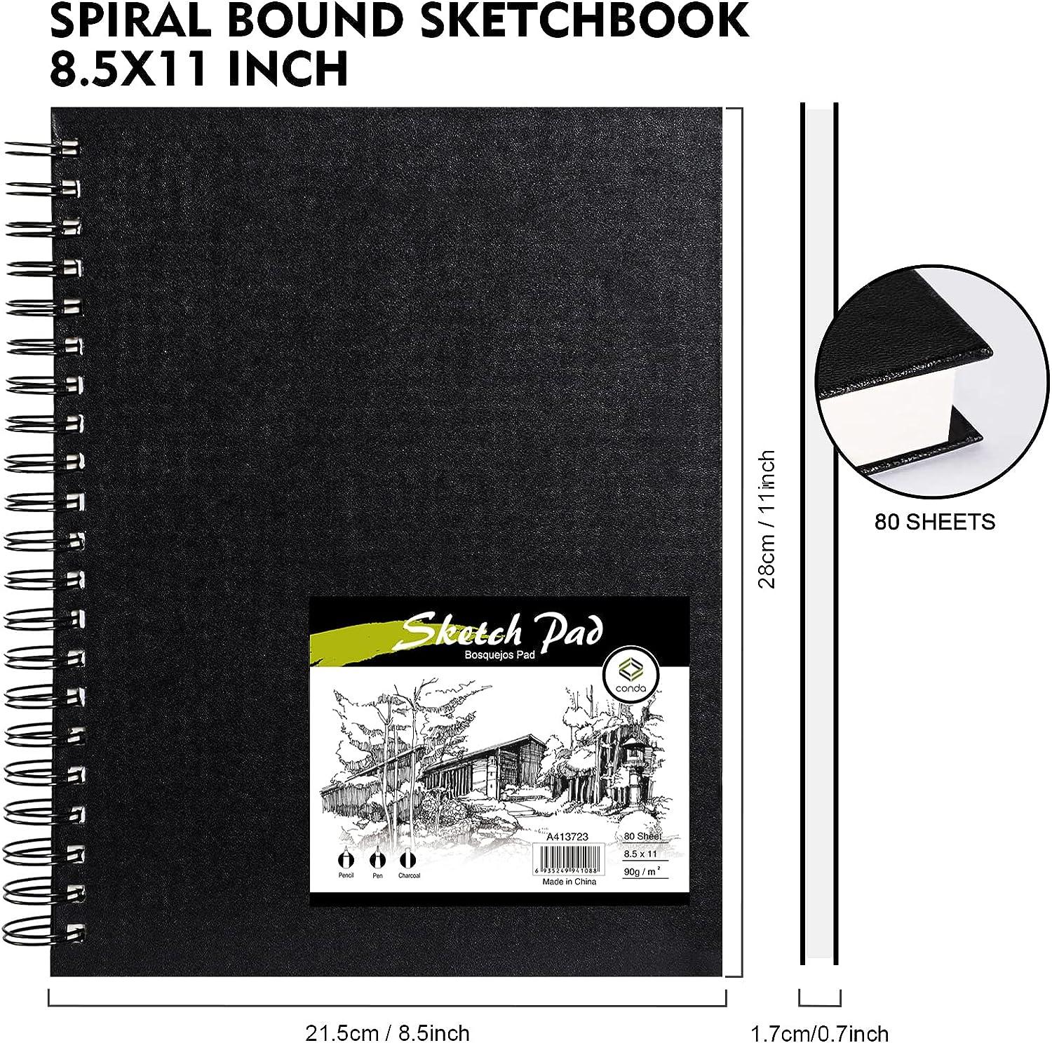 conda 8.5x11 Hardbound Sketch Book, Double-Sided Hardcover Sketchbook,  Spiral Sketch Pad, Durable Acid Free Drawing Art Paper for Kids & Adults