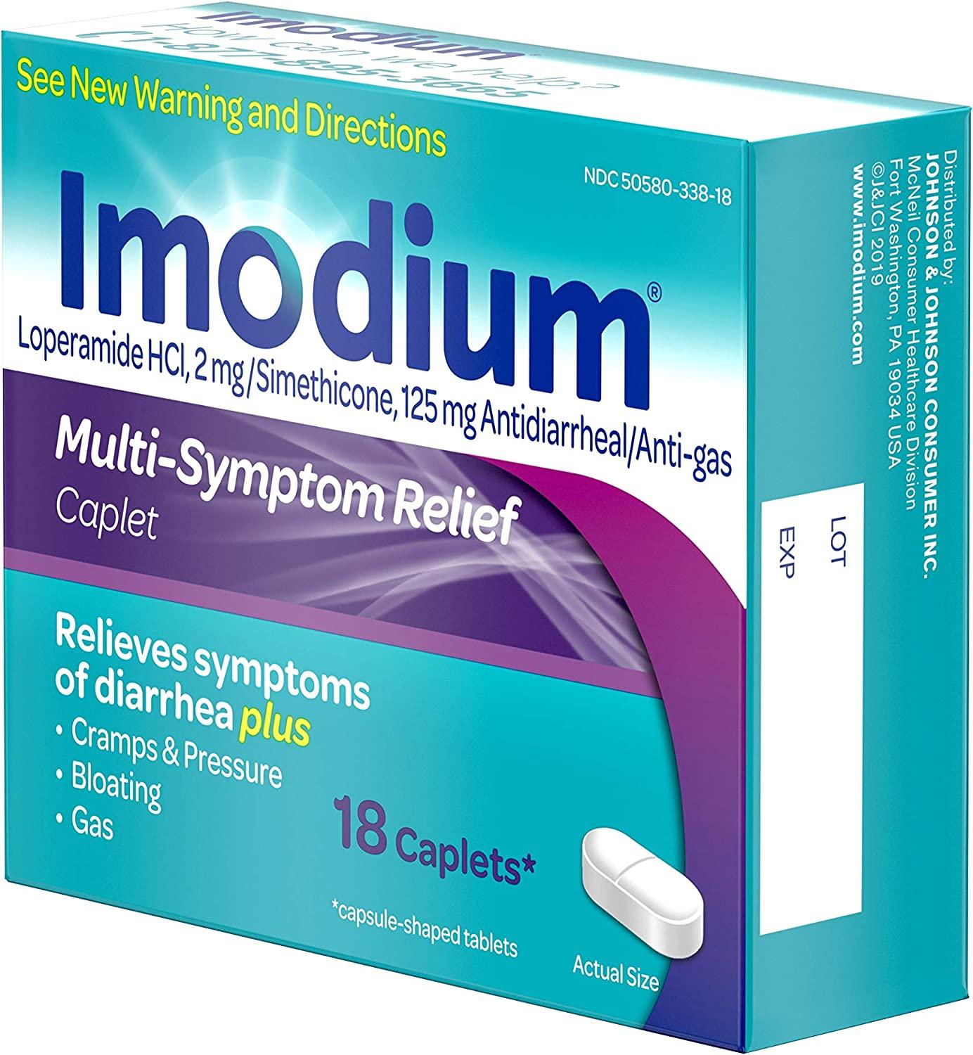 Imodium MultiSymptom Caplets for Diarrhea Relief with Gas, Bloating
