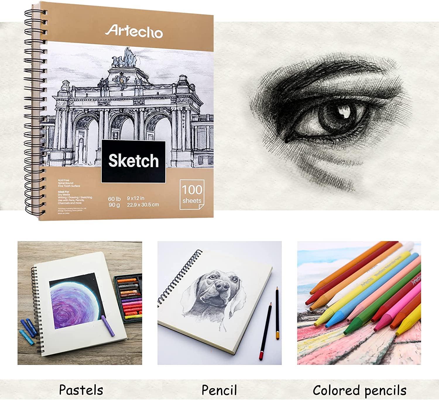 100 Sheets of Spiral Bound Sketch Book 9X12 Inch Drawing Paper Sketchbook  Pad