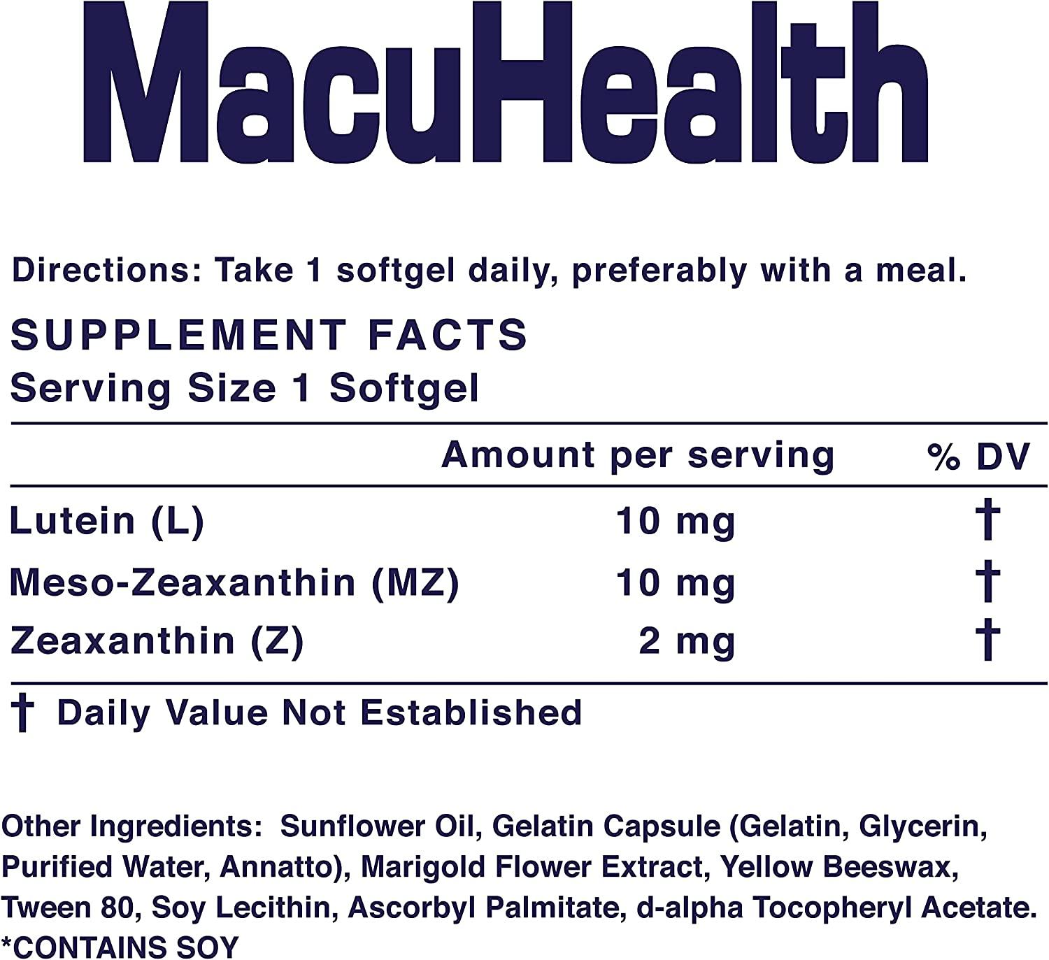 MacuHealth Triple Carotenoid Formula for Adults Eye Vitamins Lutein