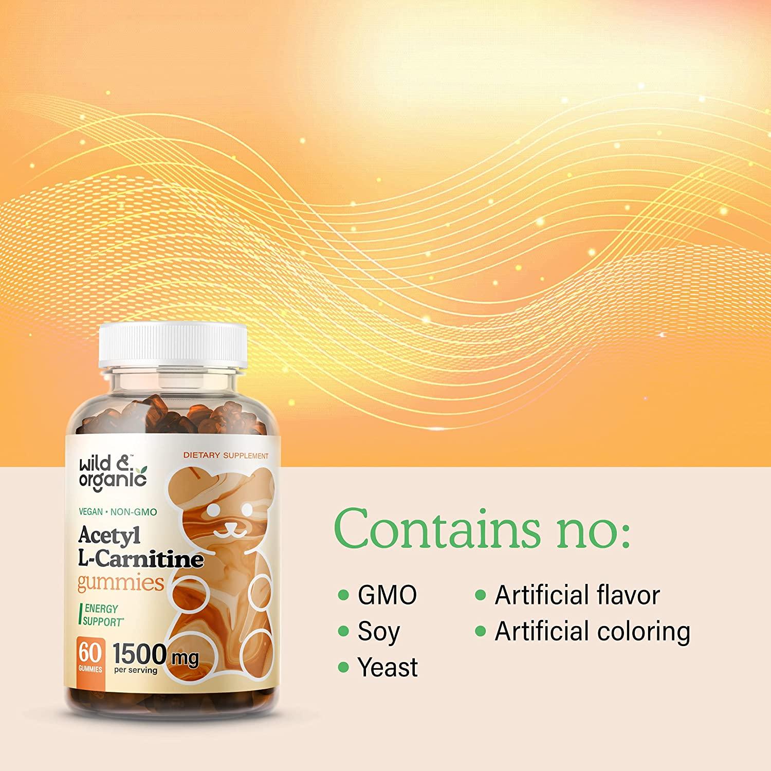 Wild Organic Acetyl LCarnitine Gummies 1500mg ALCAR for Energy, Metabolism & Immune Support