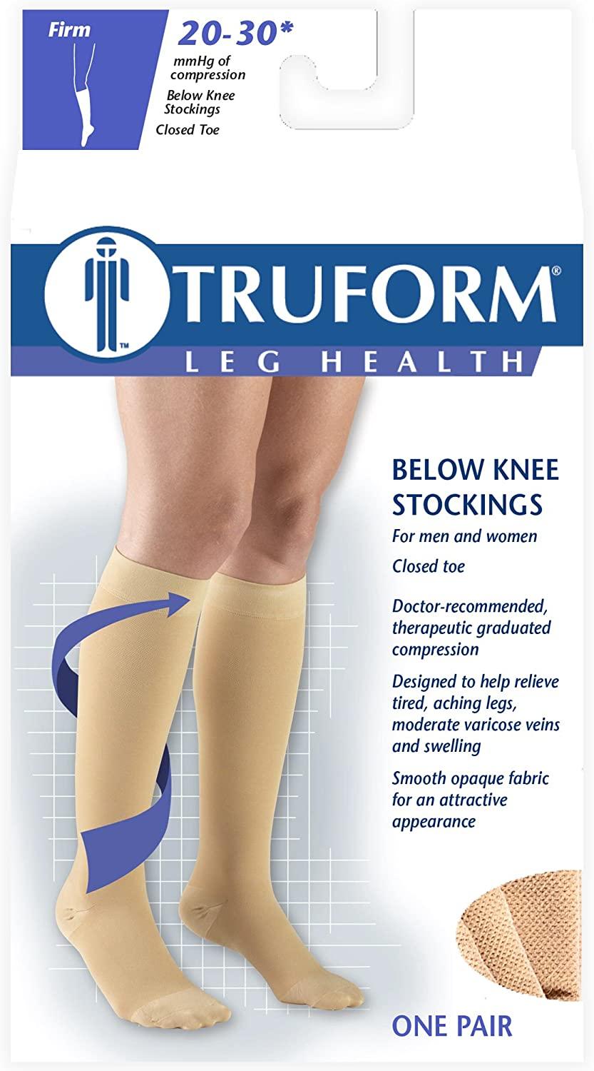 Truform 20-30 mmHg Compression Stockings for Men and Women Knee High Length Closed  Toe Medium (1 Pair) Beige