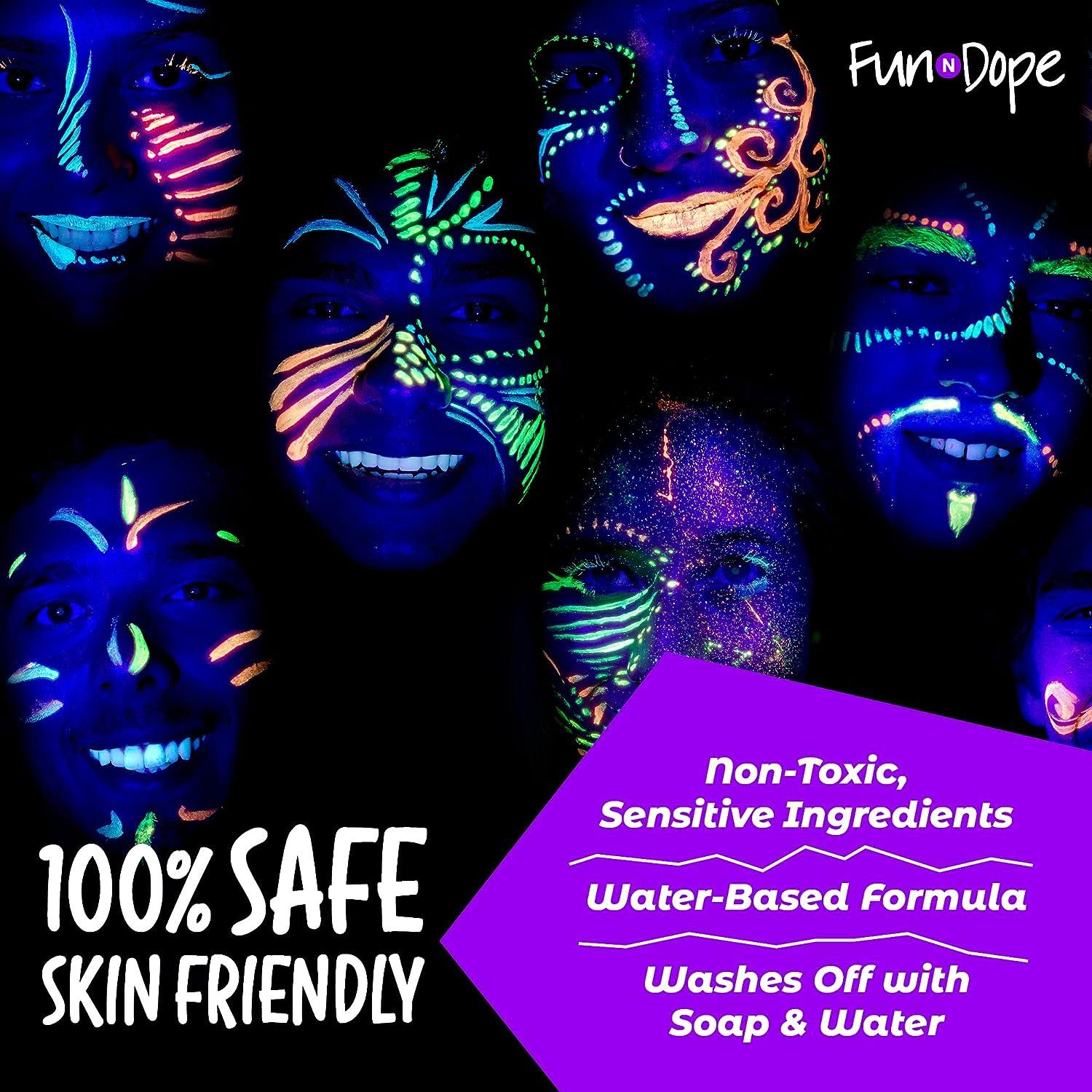 UV Body Paint and Face Paint - 8 Colors - Blacklight Reactive Paints - Body  Makeup Glows In the Dark for Black Light Parties Halloween Costume - Water  Based Washable Non-Toxic Neon Party Supplies