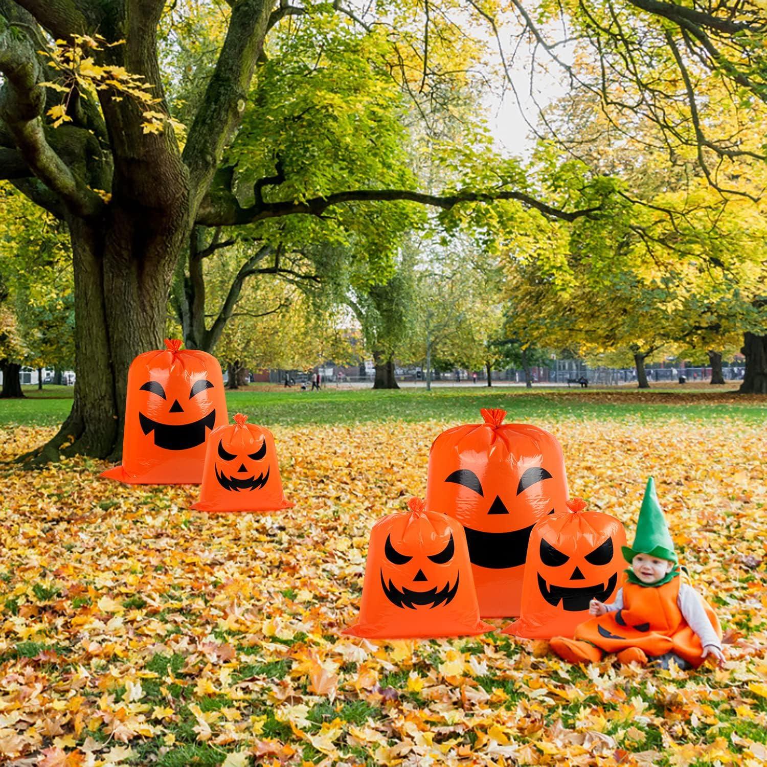 Pumpkin Leaf Bags Decorations - Jack O Lantern Outdoor Yard Fall Lawn and  Leaves Pumpkins Decorating Bag with Ties - 3 Sizes