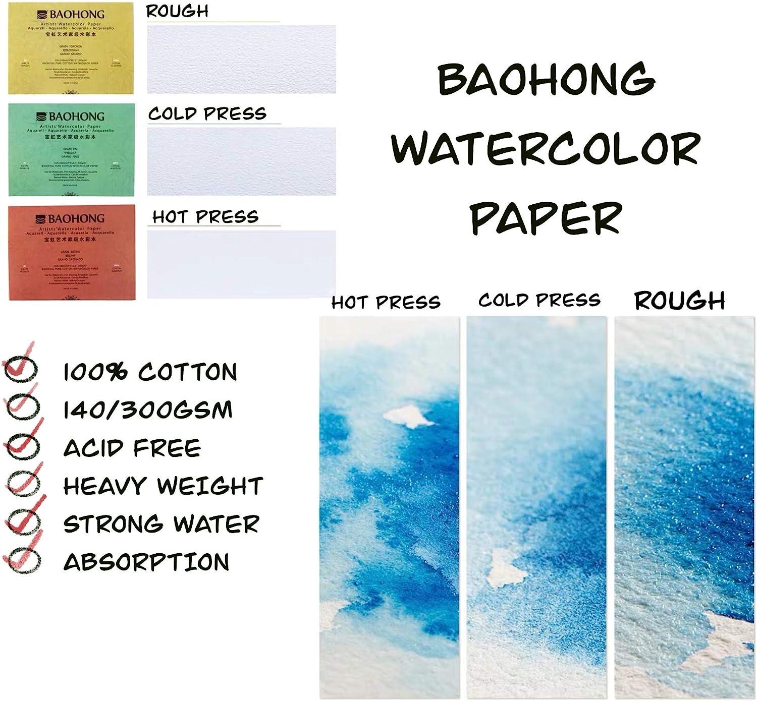 BAOHONG Artists' Watercolor Paper 100% Cotton, 140lb/300gsm, Watercolor  Block, 20 sheets