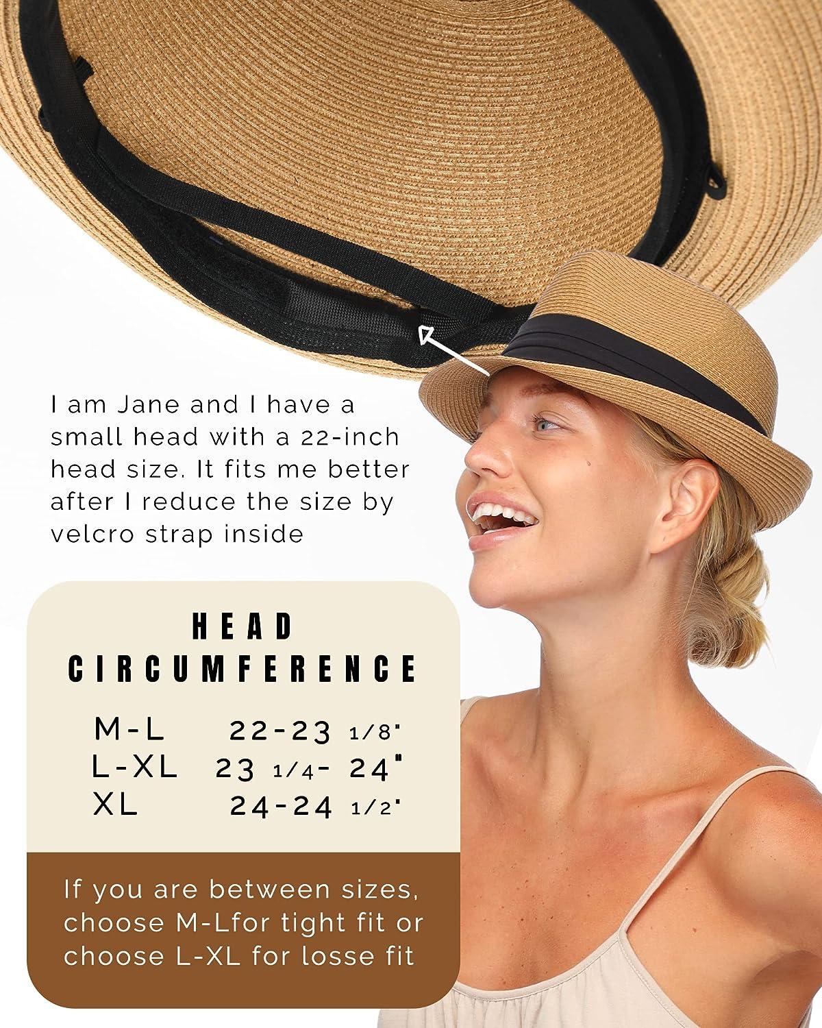FURTALK Fedora Straw Sun Hat for Men Women Foldable Roll Up Short Brim  Trilby Hat Panama Beach Hat UPF 50+ Beige Medium-Large