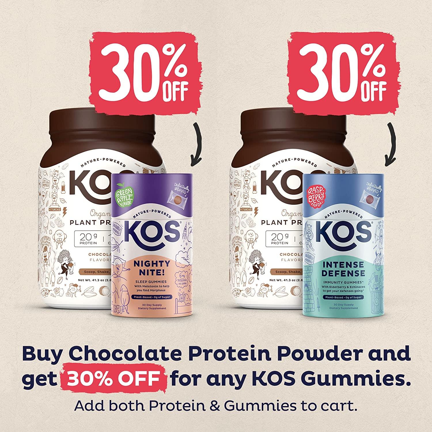 KOS Vegan Chocolate Protein Powder Organic Low Carb Pea Protein Blend, Plant Based, Keto