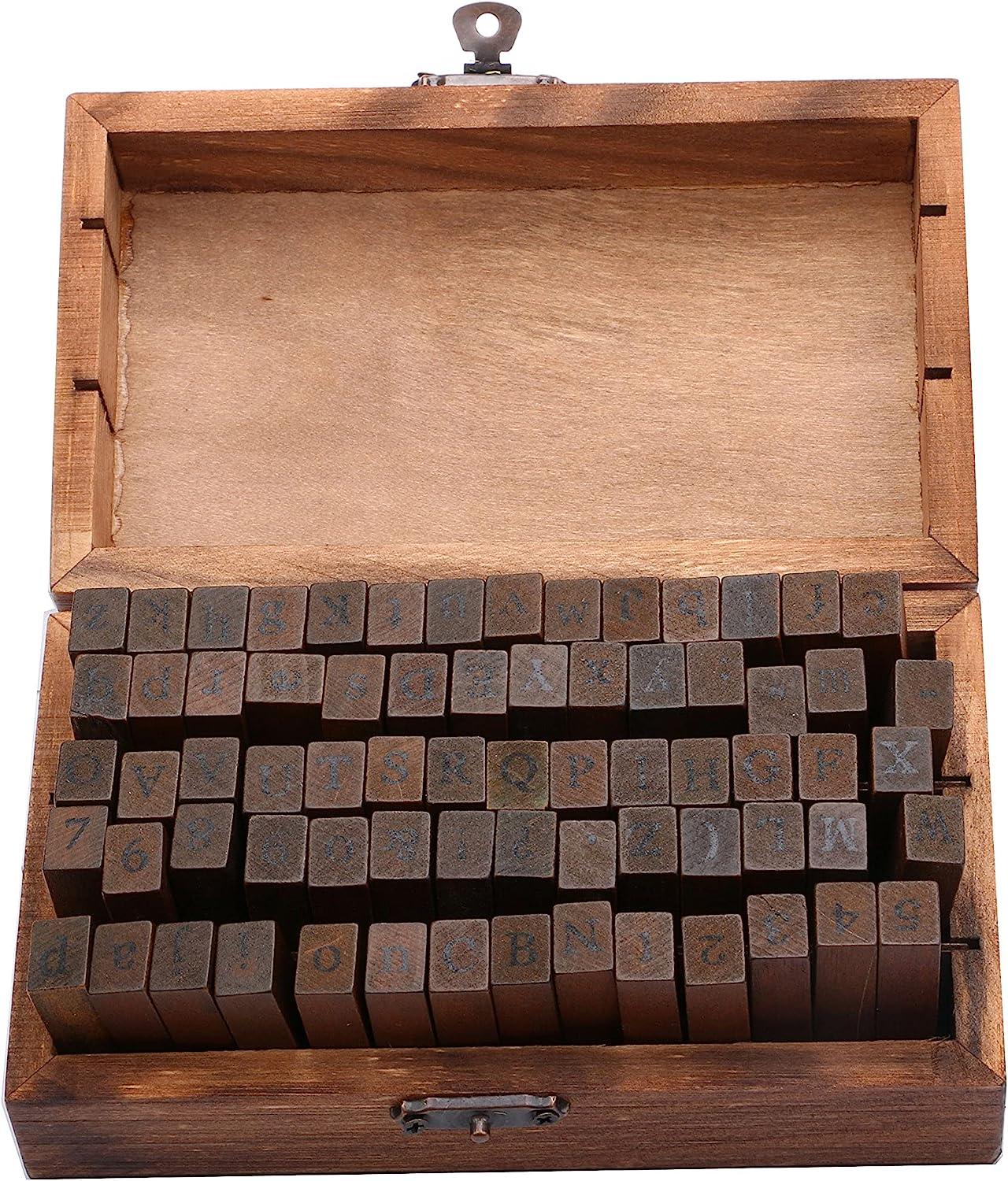Vintage Alphabet Stamp Set / Wood Rubber Stamp /Clay Stamp /Box