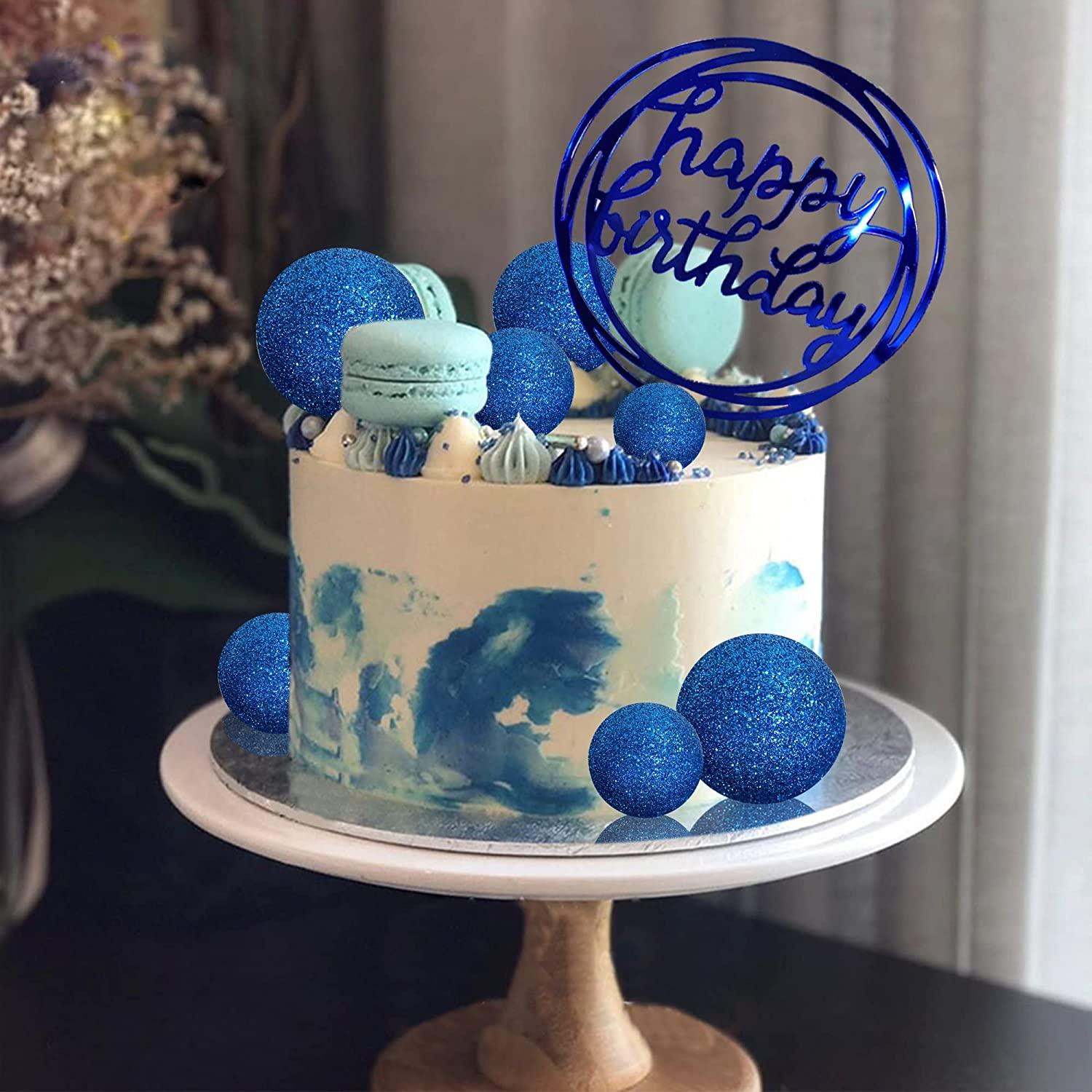 Colorful Pearl Balls Cake Topper for Wedding Birthday Party Glitter Blue