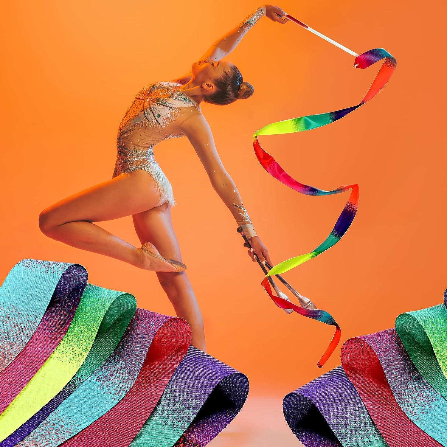 Lusofie 4Pcs Rhythmic Gymnastics Dance Ribbon Sparkling Dance
